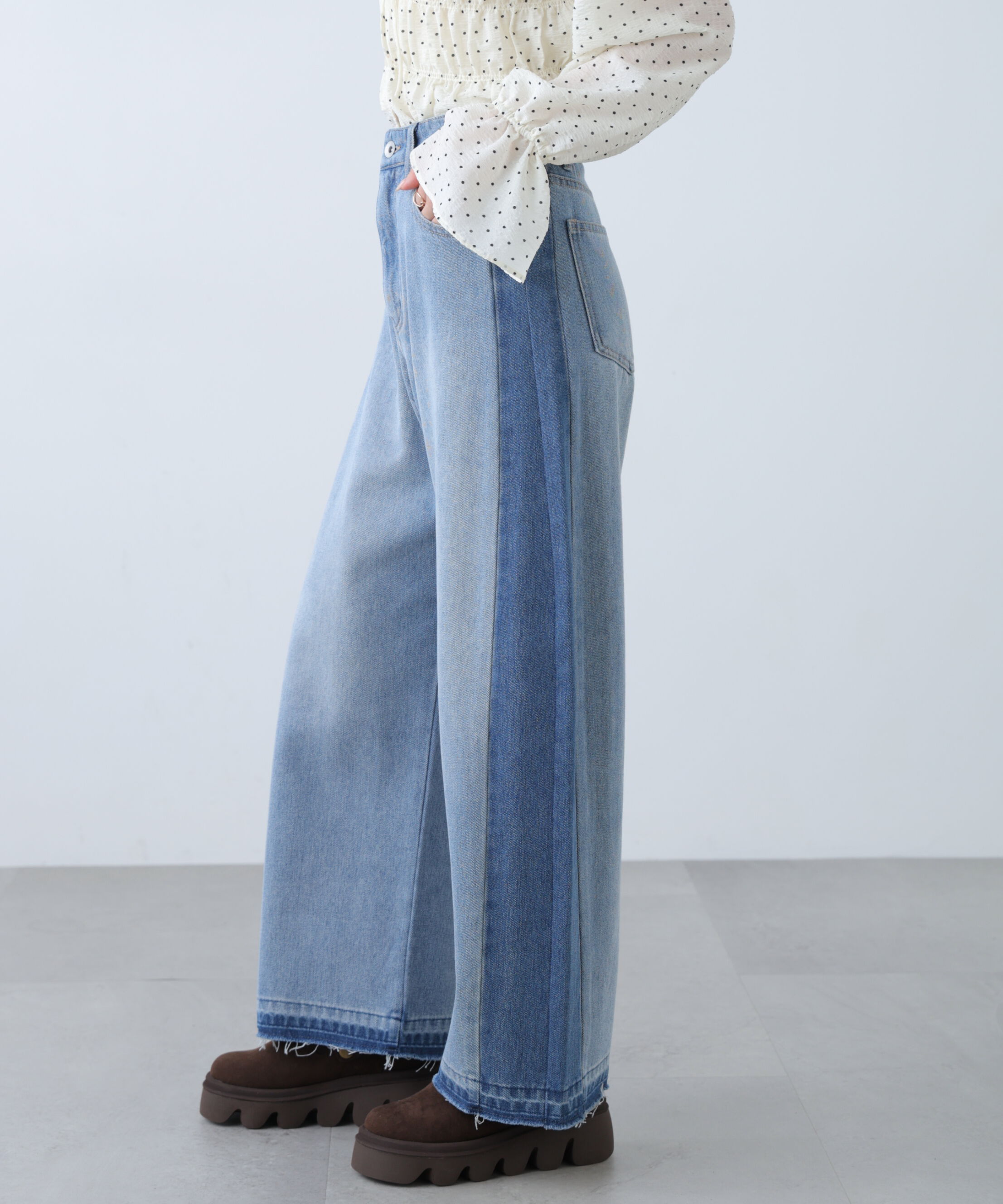  「[低身長サイズ/Sシリーズ]配色パネルバレルワイドパンツ」|その他|