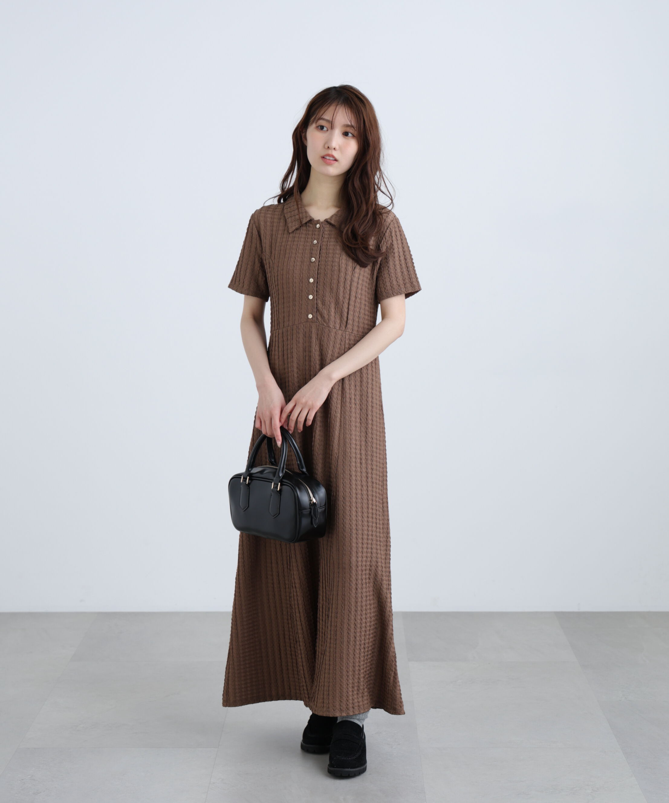  「金ボタンカットジャガードポロワンピース」|ワンピース|