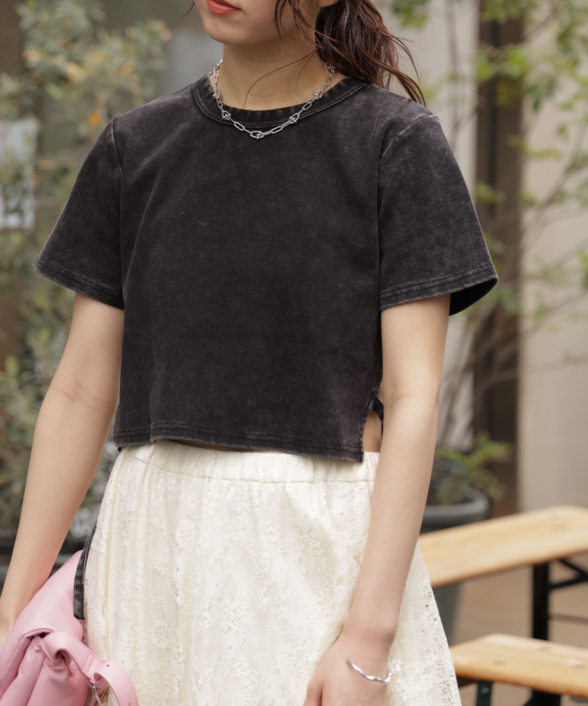  「ヴィンテージ加工サイドベルトＴ」|Tシャツ・カットソー|ブラック