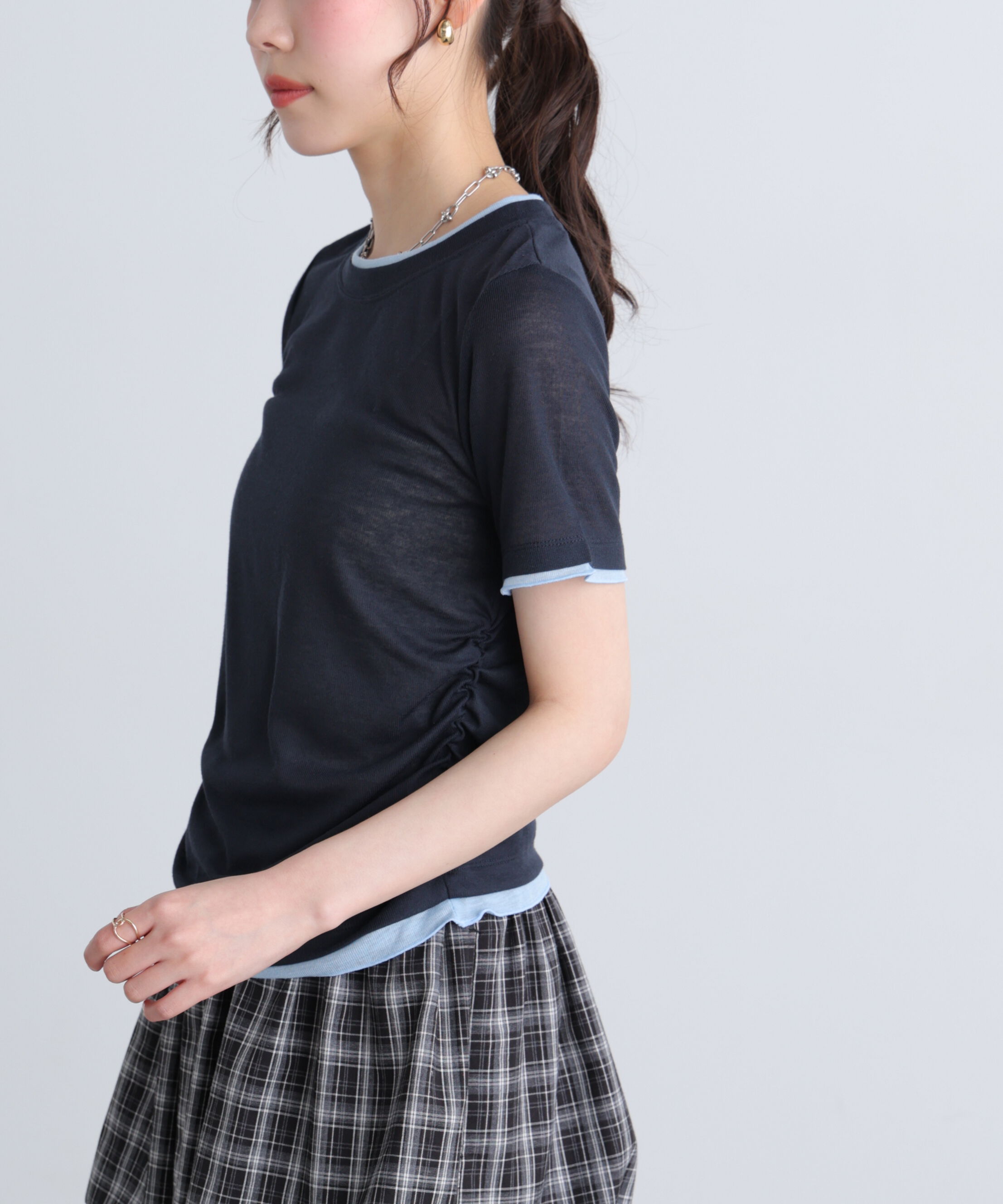  「レイヤード風半袖カットソー」|Tシャツ・カットソー|