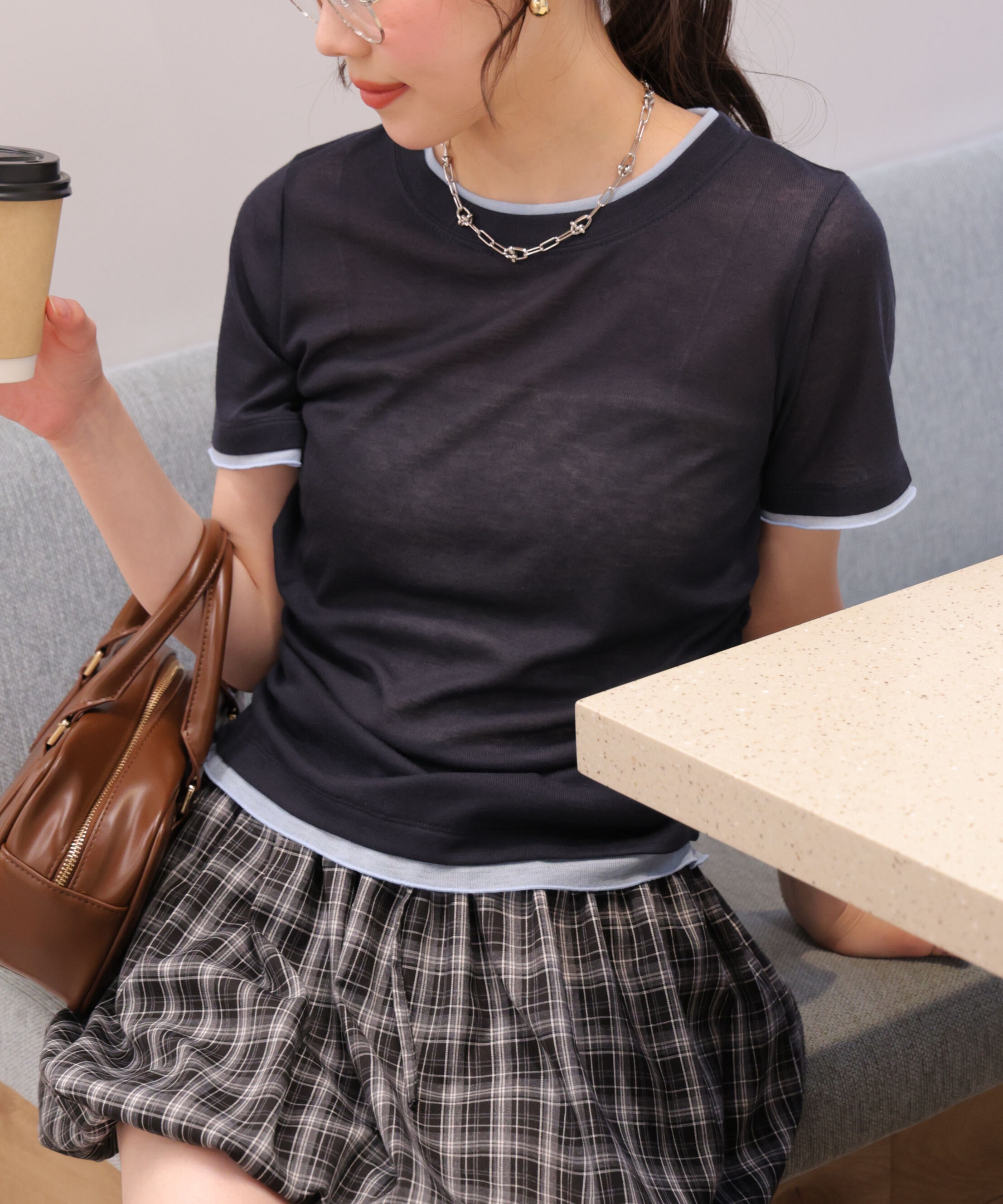  「レイヤード風半袖カットソー」|Tシャツ・カットソー|
