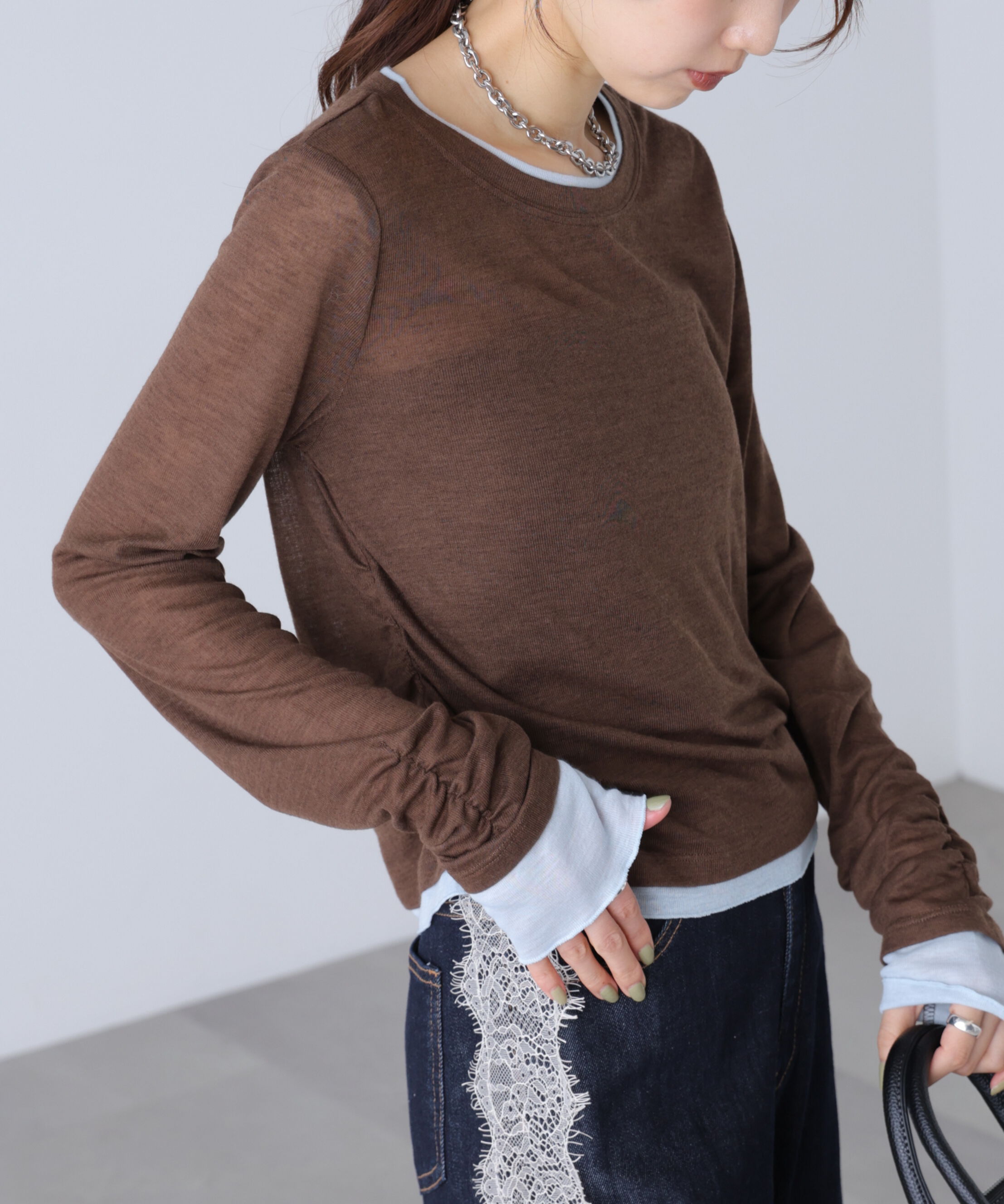  「シアーテレコレイヤード風カットソー」|Tシャツ・カットソー|ブラウン