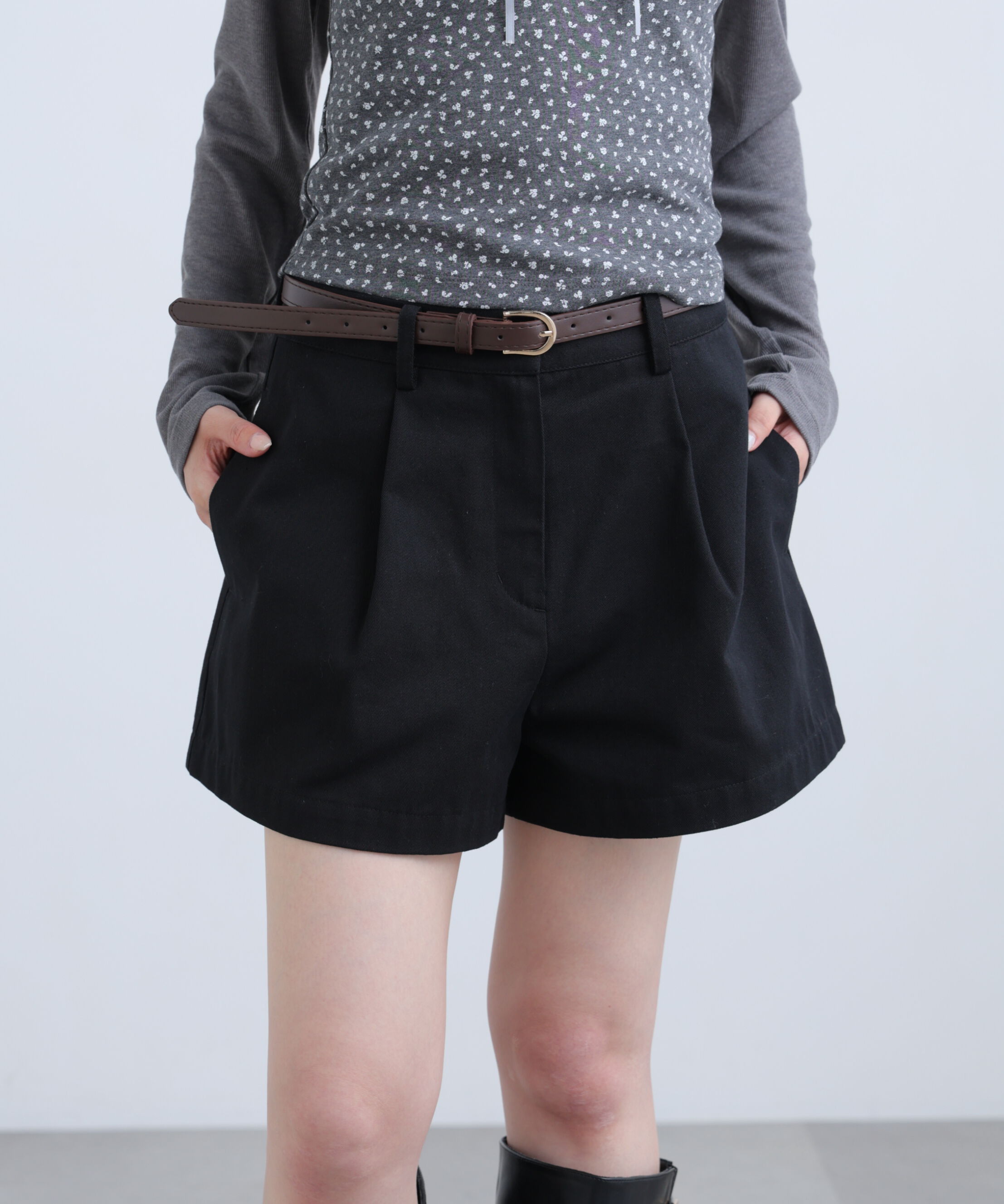  「ベルト付きショートパンツ」|その他|ブラック
