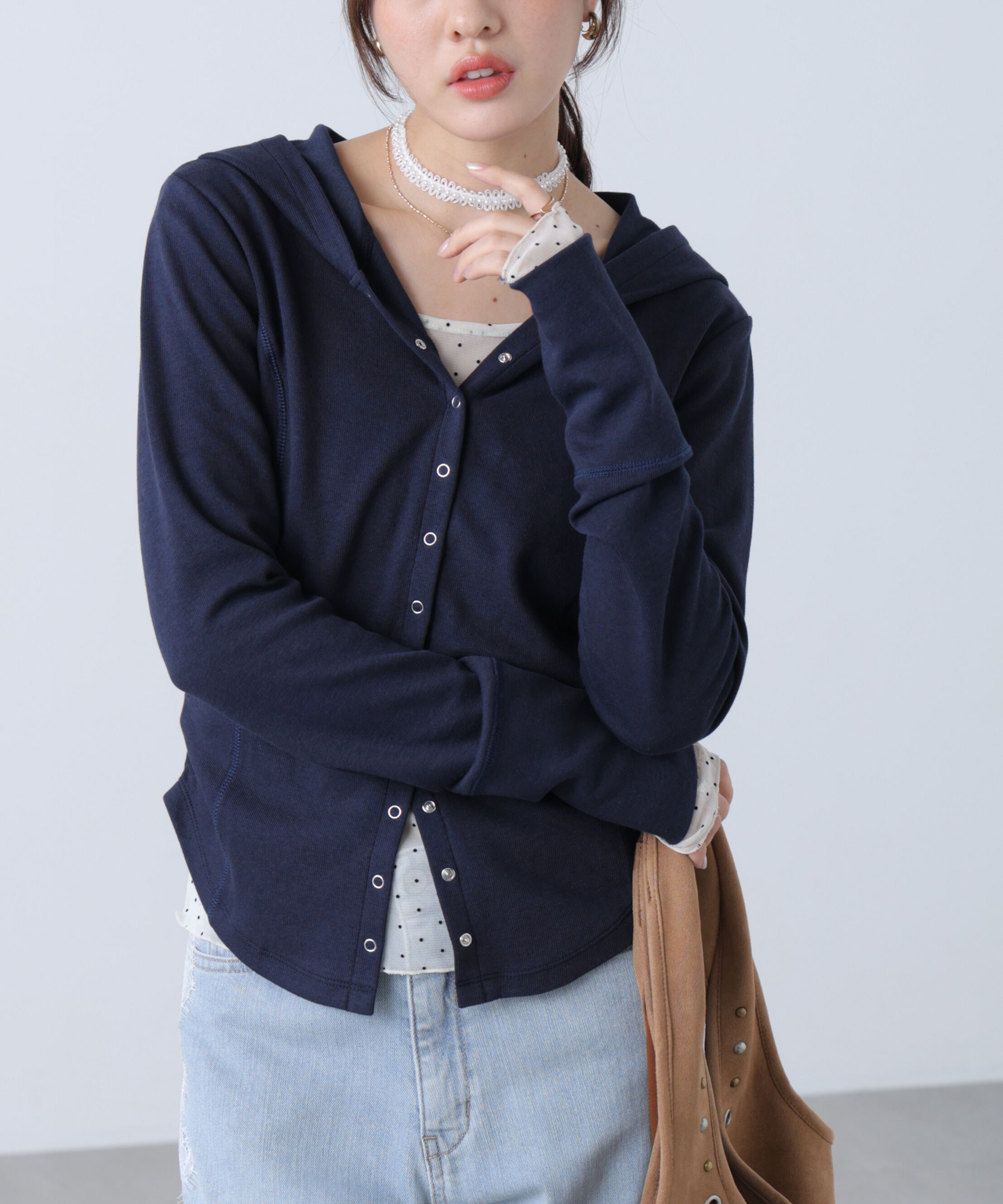  「テレコドットボタンフーディーカーディガン」|Tシャツ・カットソー|