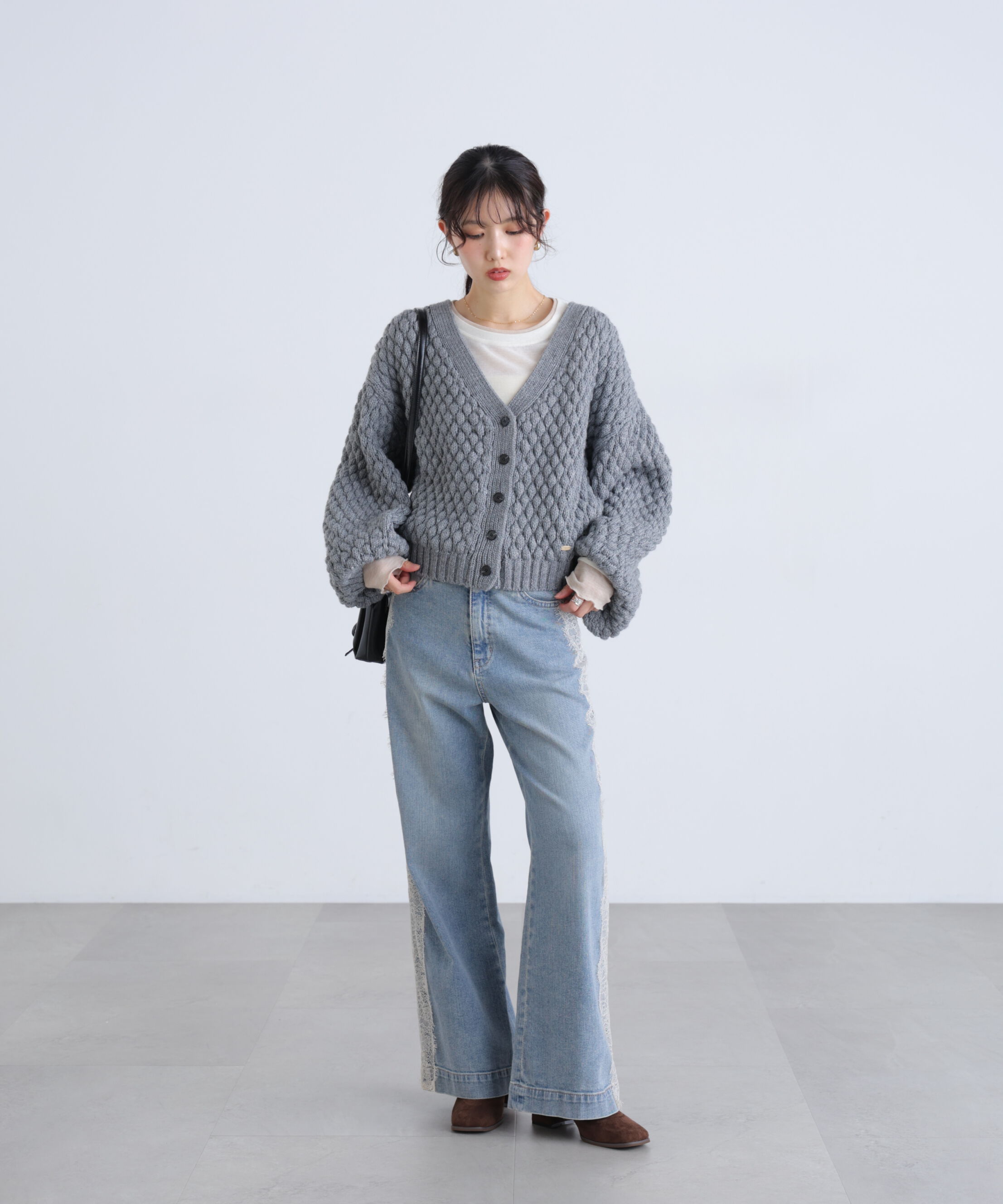  「[低身長サイズ/Sシリーズ]ベーシックワイドサイドレースデニムパンツ」|その他|