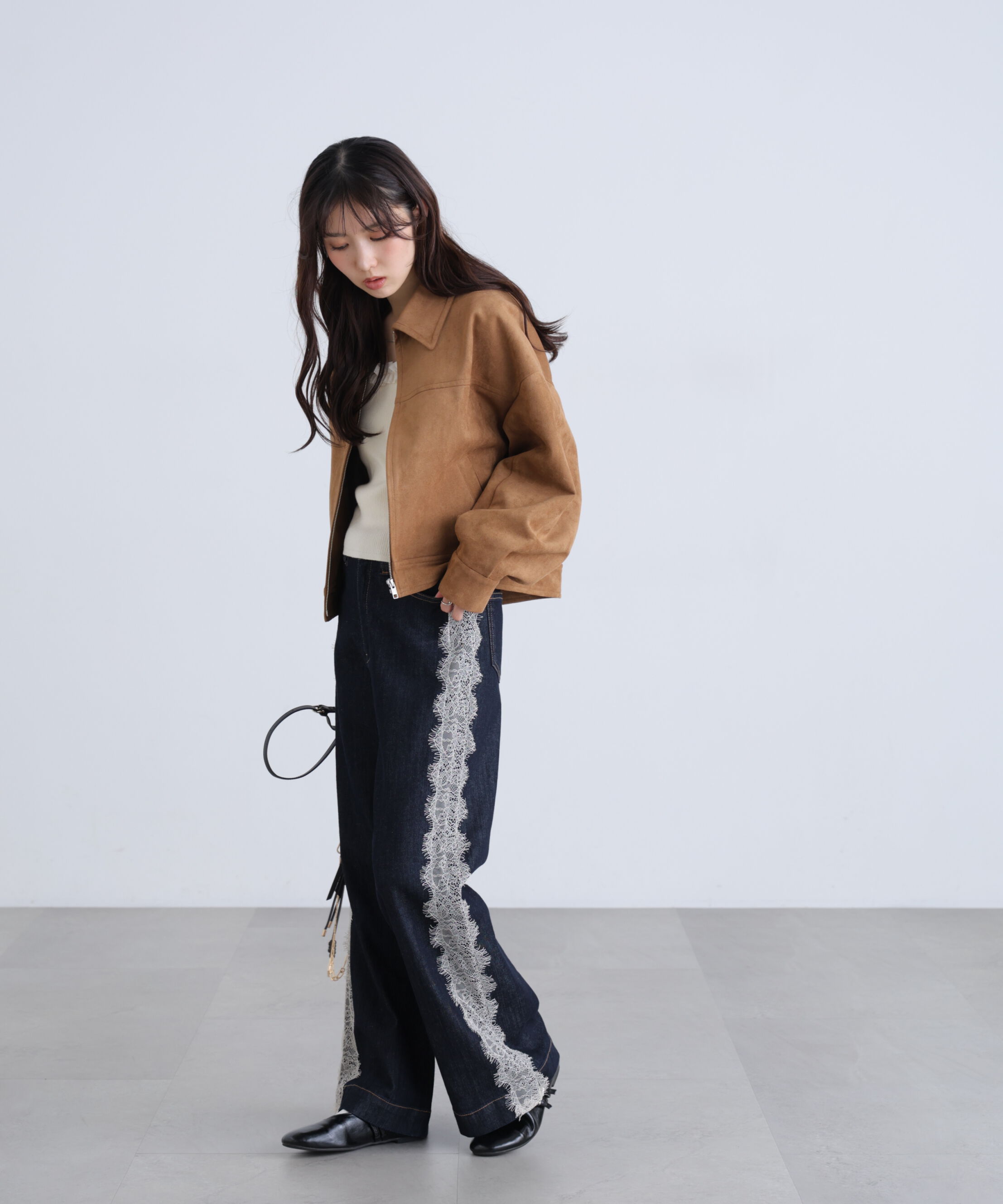  「[低身長サイズ/Sシリーズ]ベーシックワイドサイドレースデニムパンツ」|その他|