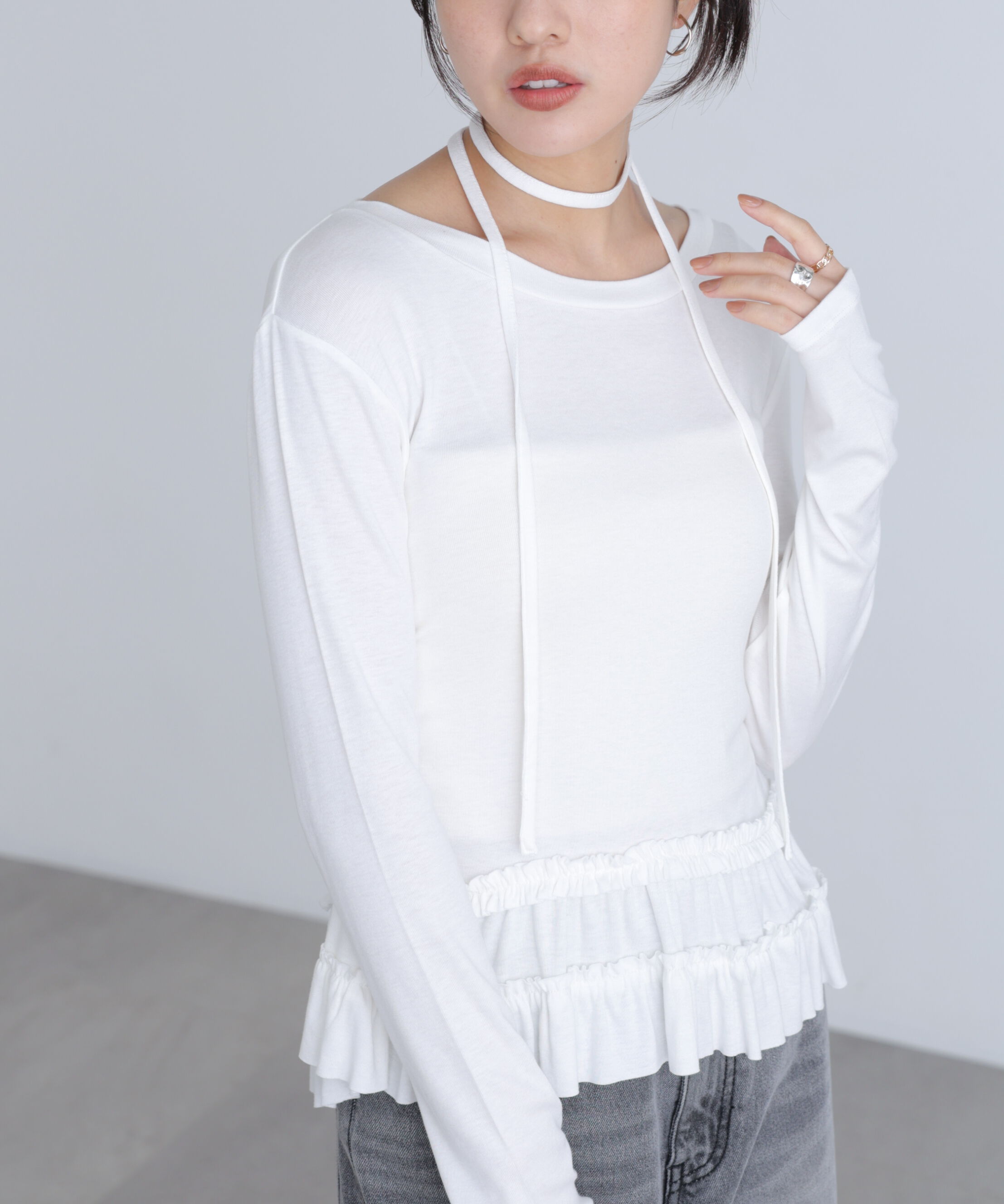  「裾フリル長袖カットソー」|Tシャツ・カットソー|