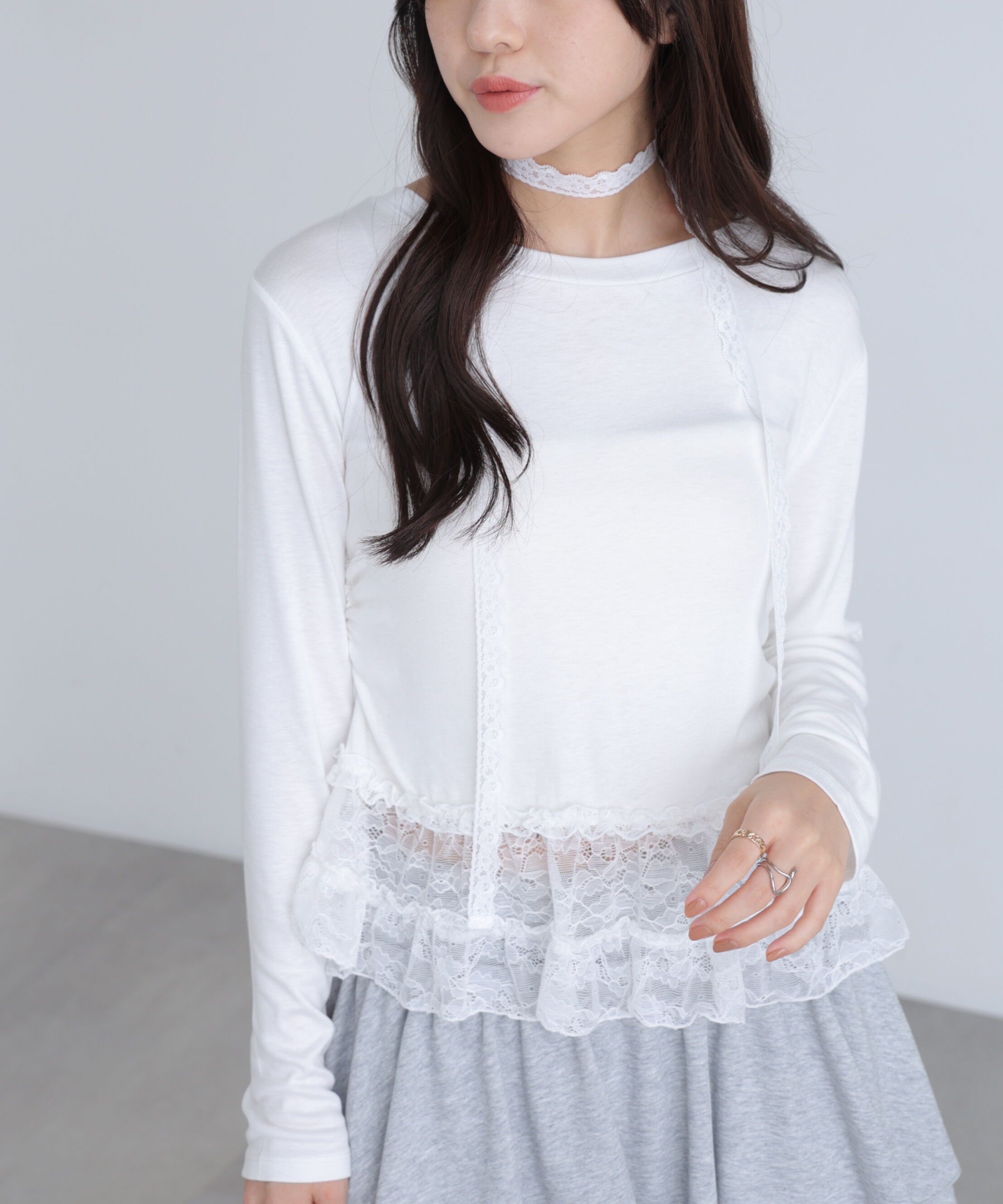  「裾フリル長袖カットソー」|Tシャツ・カットソー|
