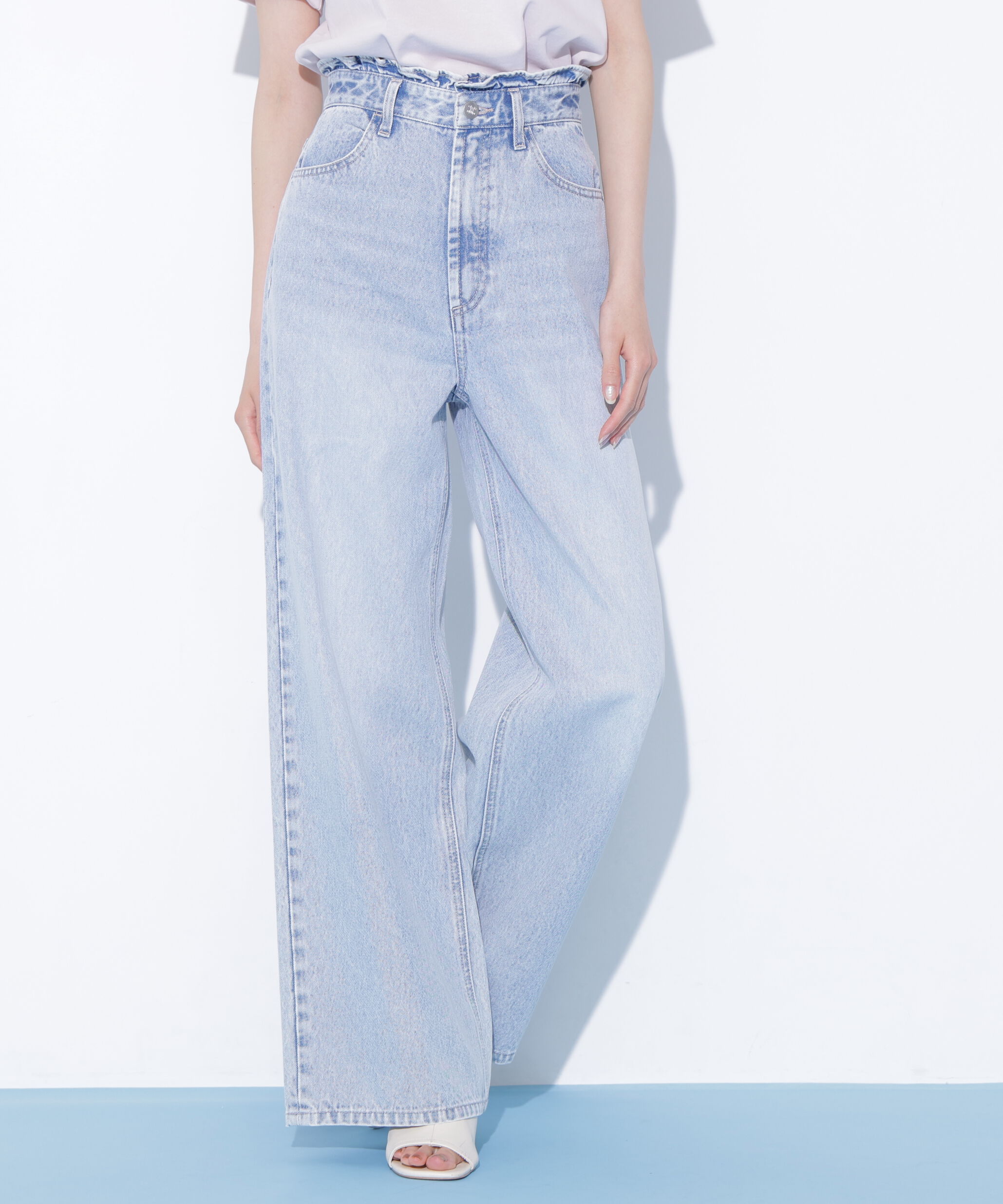  「ウエストフリルワイドデニムパンツ」|その他|