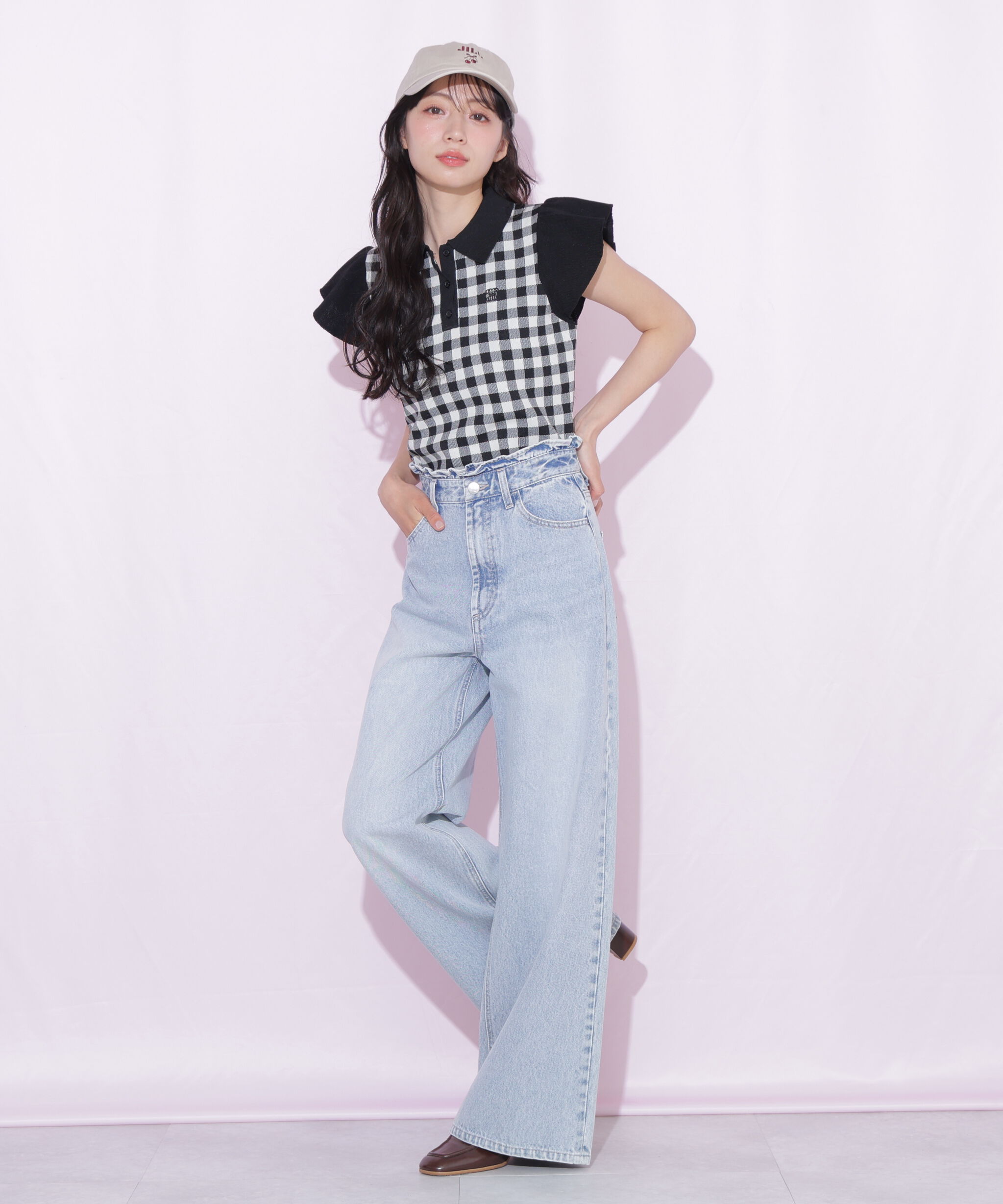 「ウエストフリルワイドデニムパンツ」|その他|