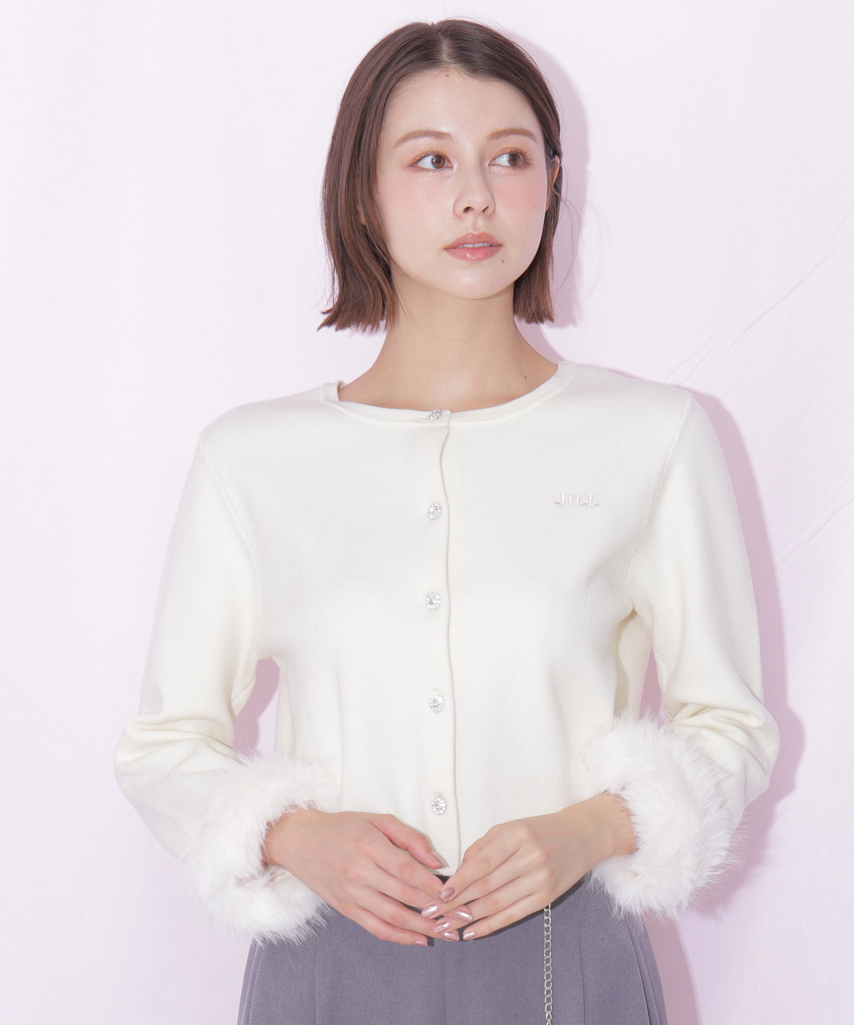  「袖フェイクファーカーディガン」|ニット・セーター|ホワイト
