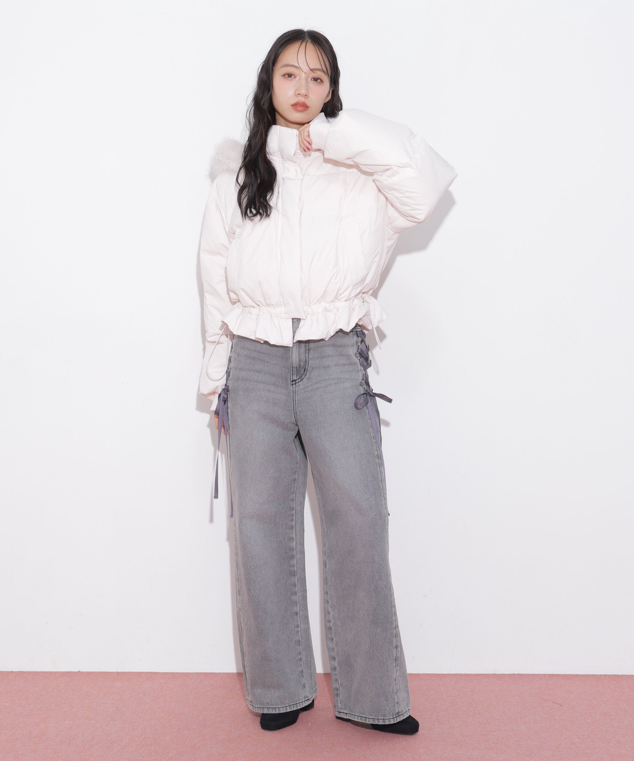  「フェイクファー付きペプラムショートダウン 26AW」|その他|
