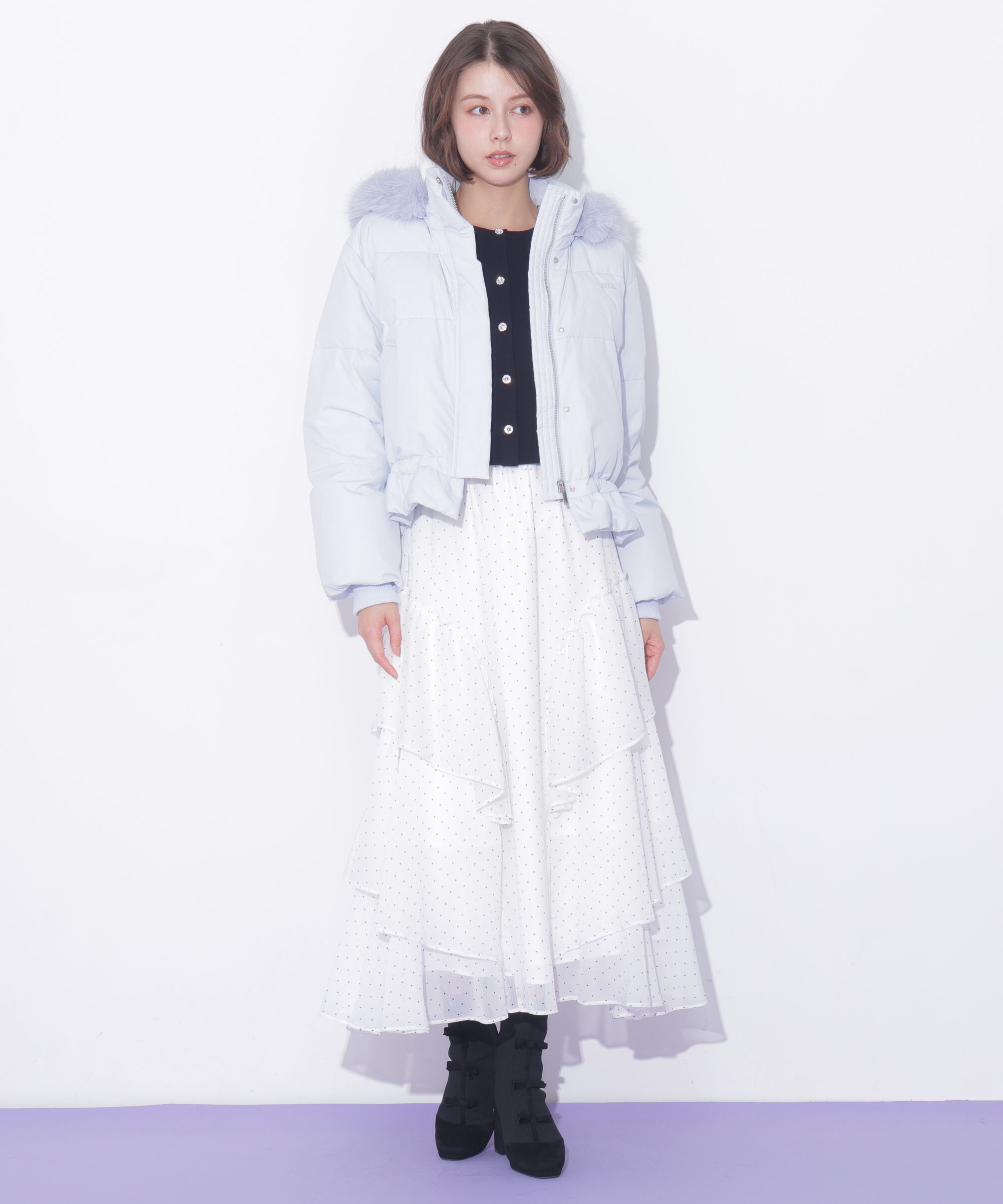  「フェイクファー付きペプラムショートダウン 26AW」|その他|