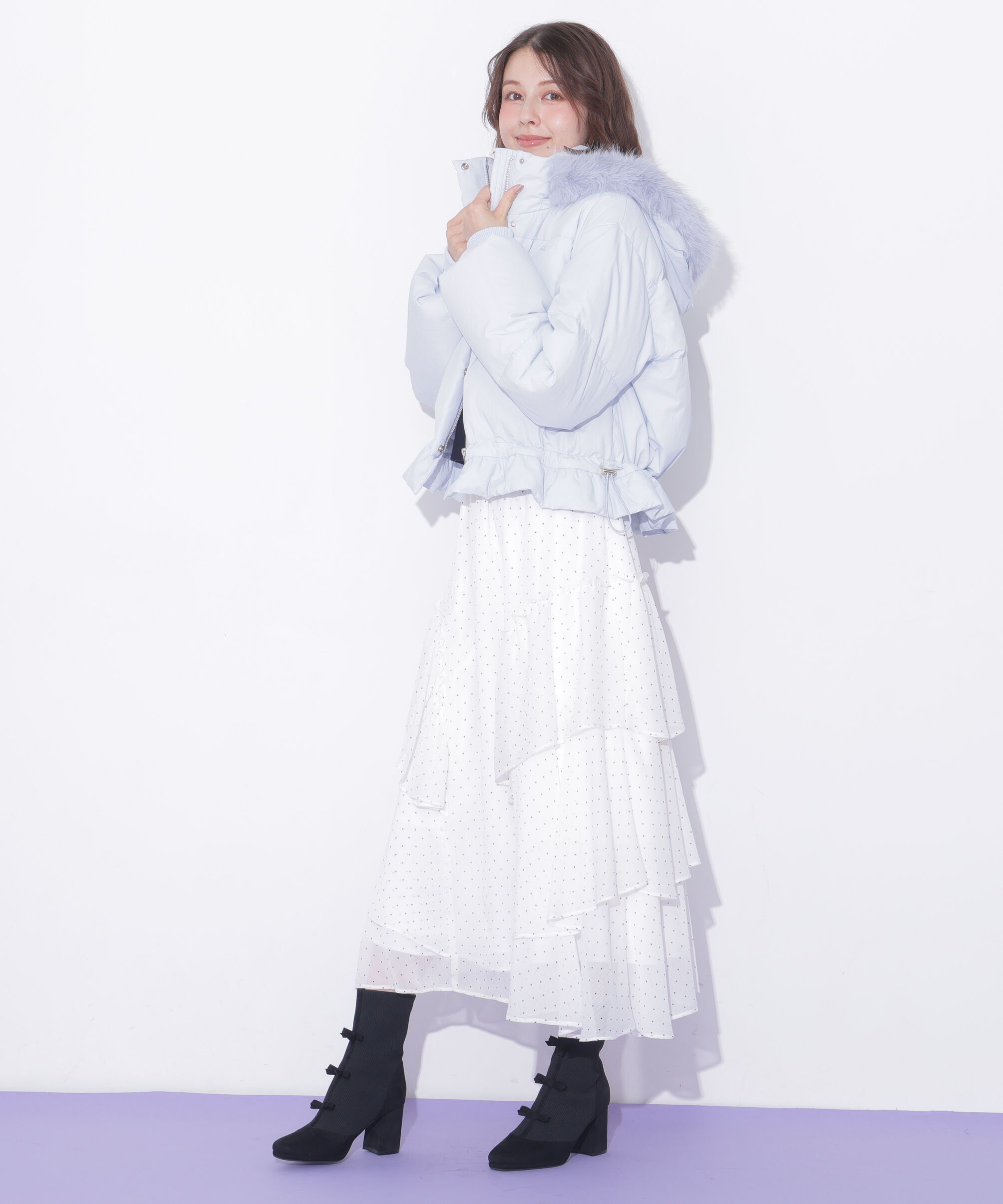  「フェイクファー付きペプラムショートダウン 26AW」|その他|