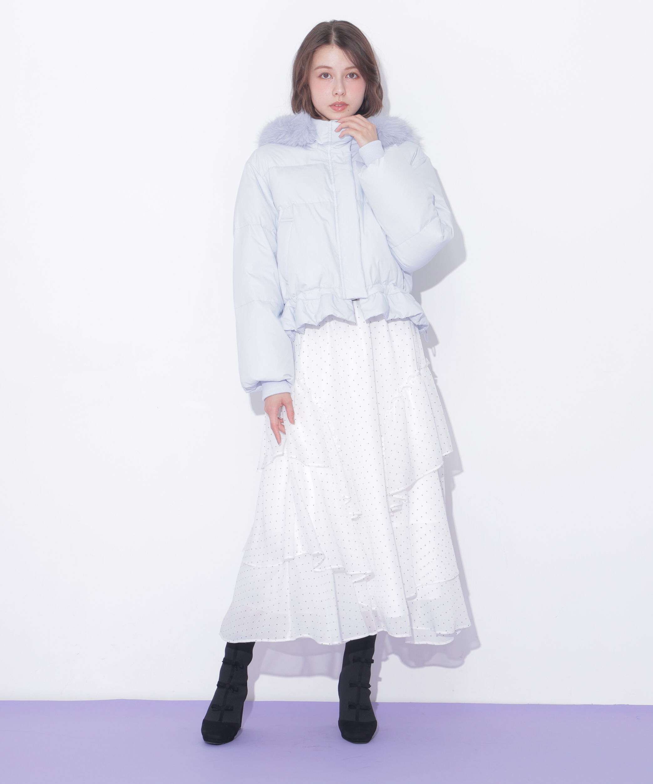  「フェイクファー付きペプラムショートダウン 26AW」|その他|