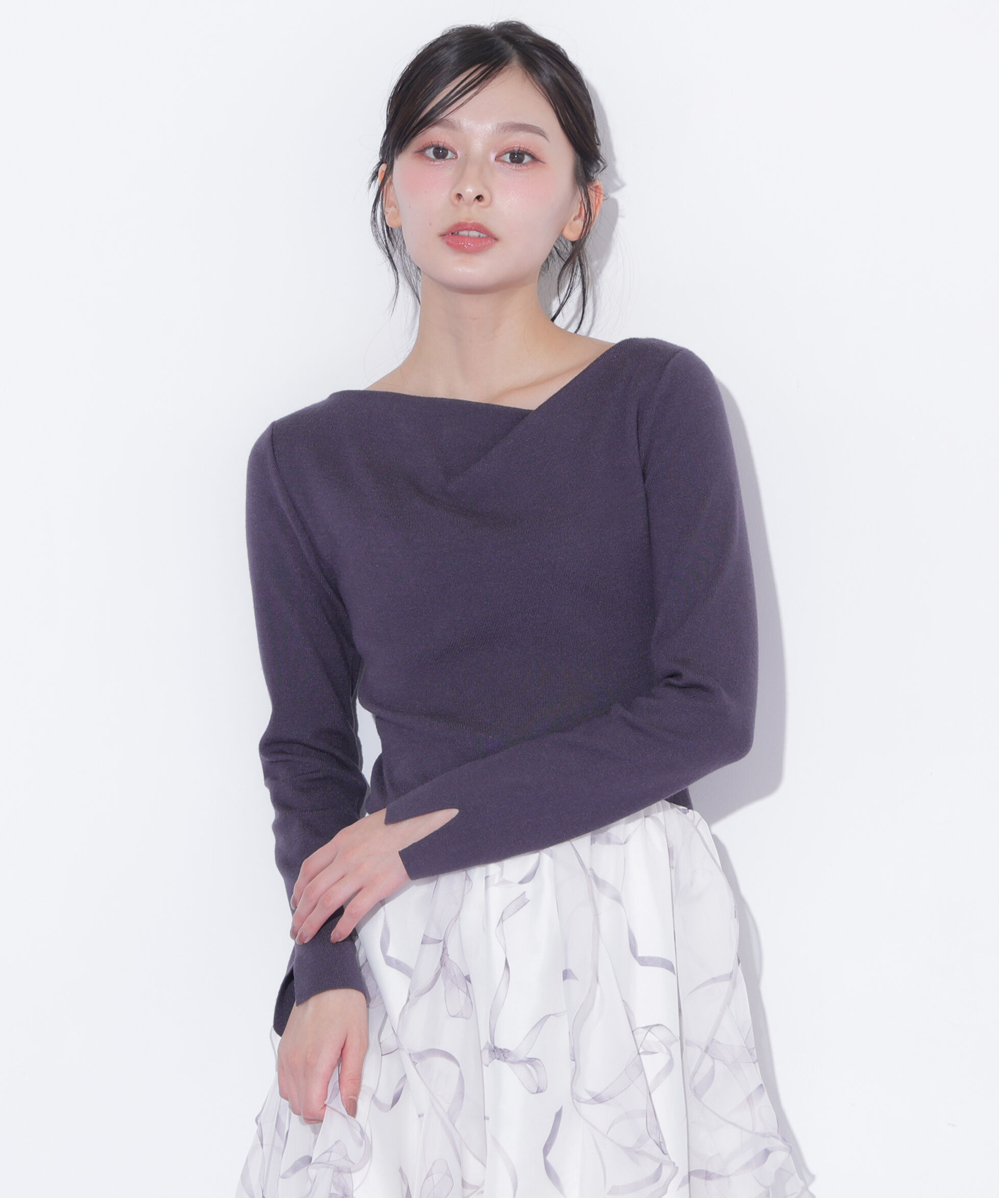  「リボンプリントニットドッキングワンピース」|ワンピース|