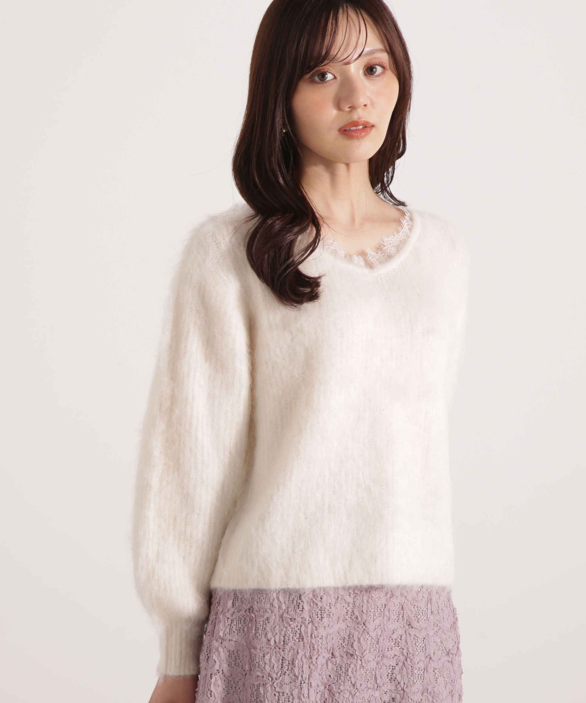 PROPORTION BODY DRESSING「襟元レースニットトップ 25AW」|ニット・セーター|