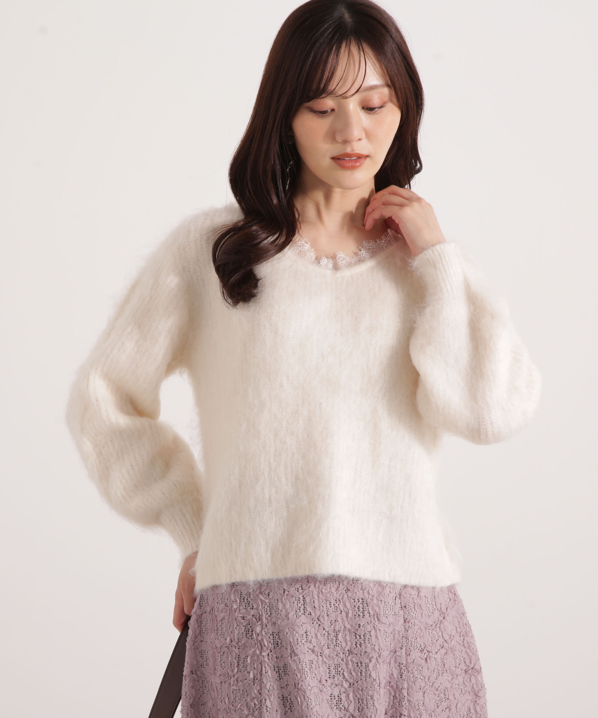 PROPORTION BODY DRESSING「襟元レースニットトップ 25AW」|ニット・セーター|