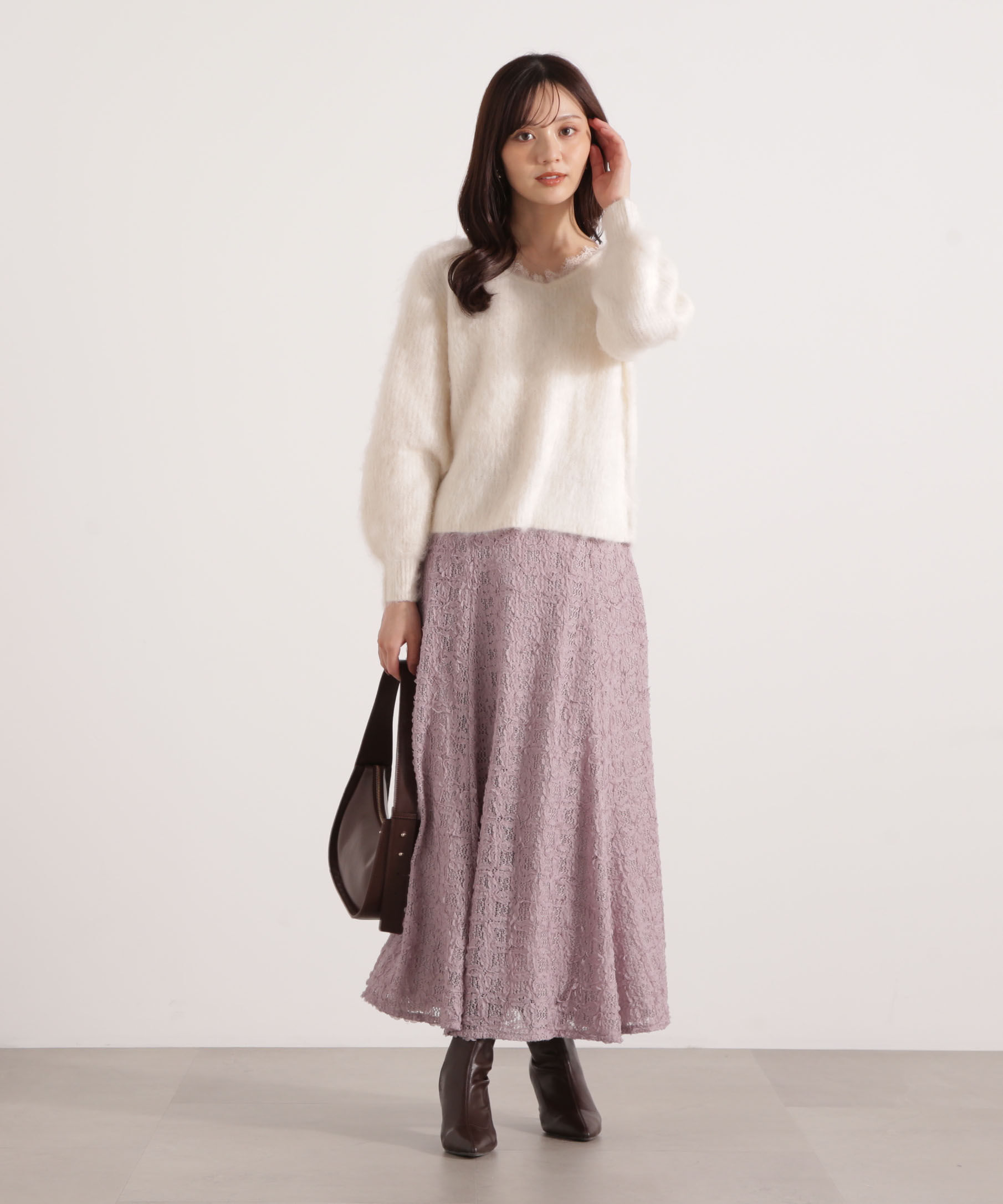 PROPORTION BODY DRESSING「襟元レースニットトップ 25AW」|ニット・セーター|