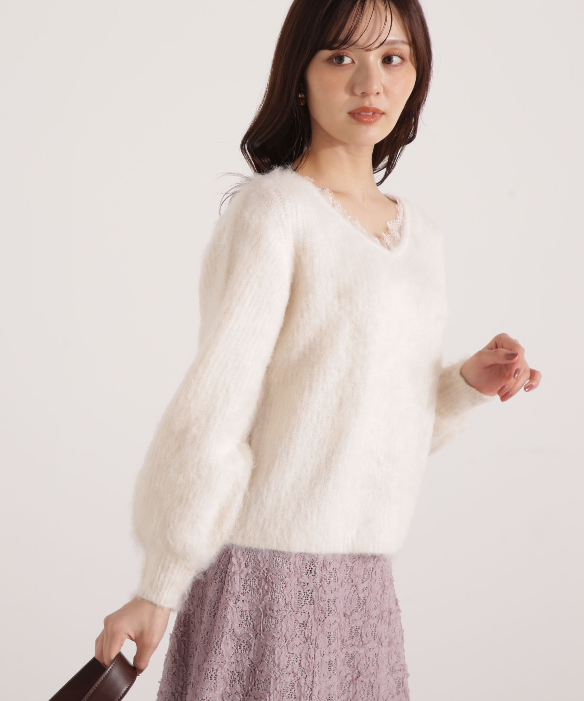 PROPORTION BODY DRESSING「襟元レースニットトップ 25AW」|ニット・セーター|