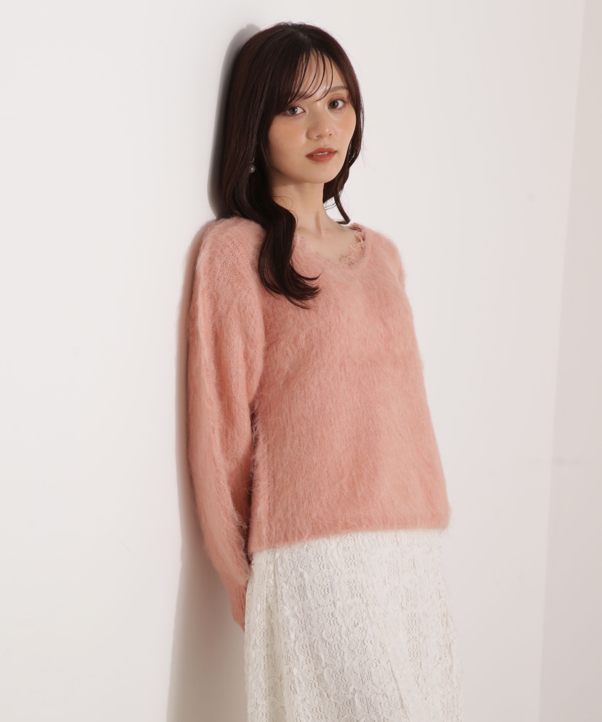 PROPORTION BODY DRESSING「襟元レースニットトップ 25AW」|ニット・セーター|