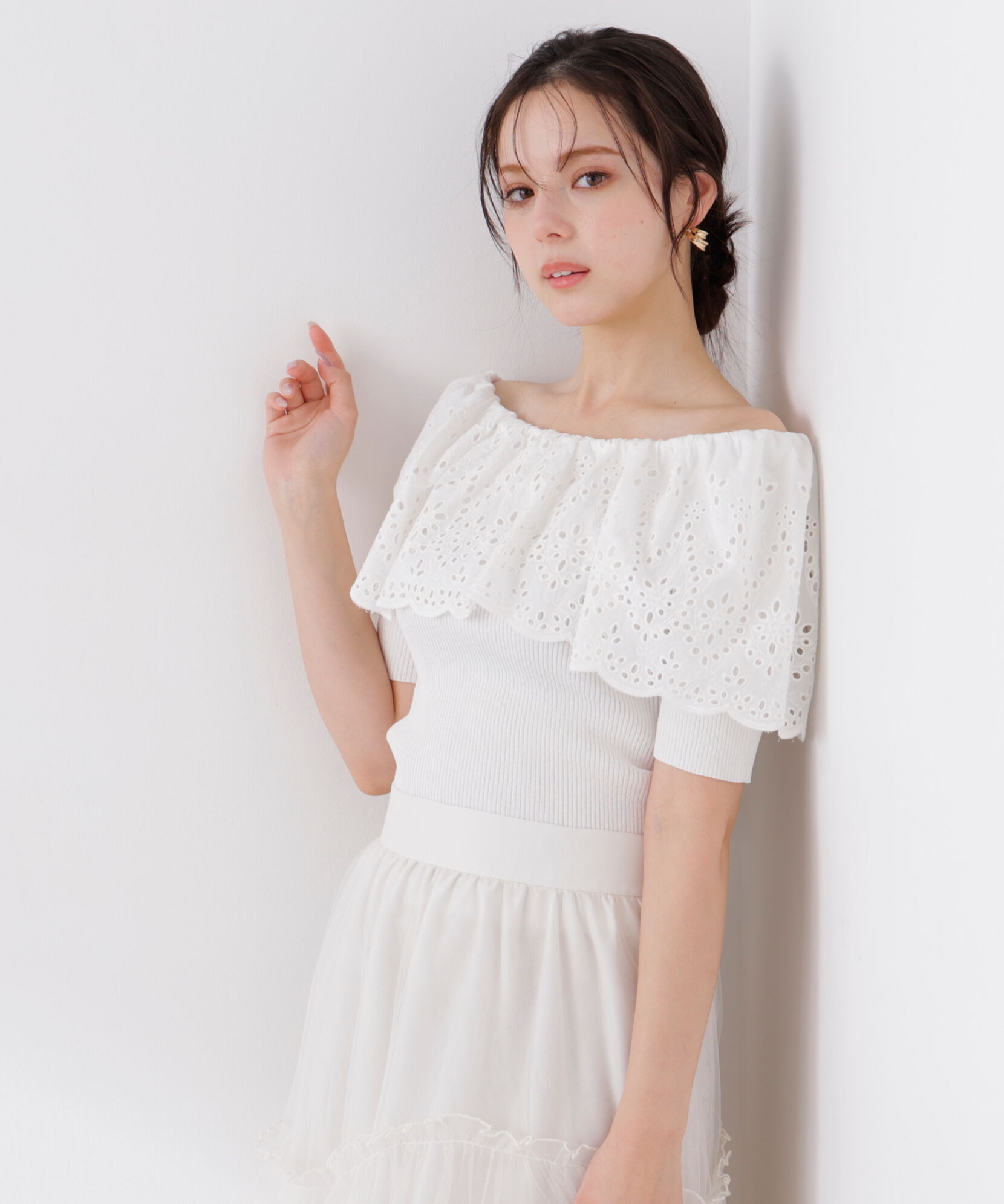 PROPORTION BODY DRESSING「スカラップレースオフショルニット　26SS」|ニット・セーター|エクリュ1