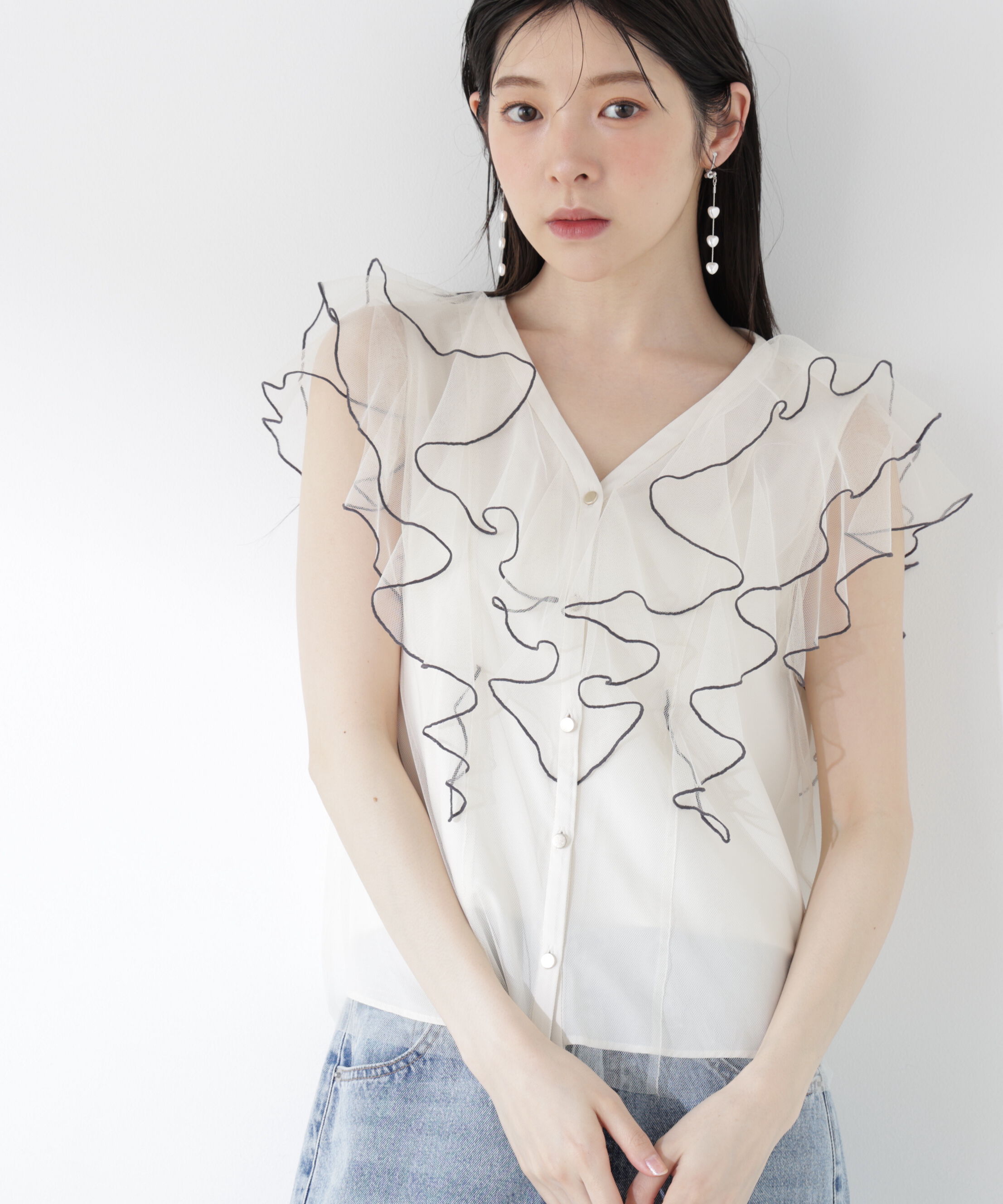 PROPORTION BODY DRESSING「チュールラッフルブラウス 26SS」|シャツ・ブラウス|