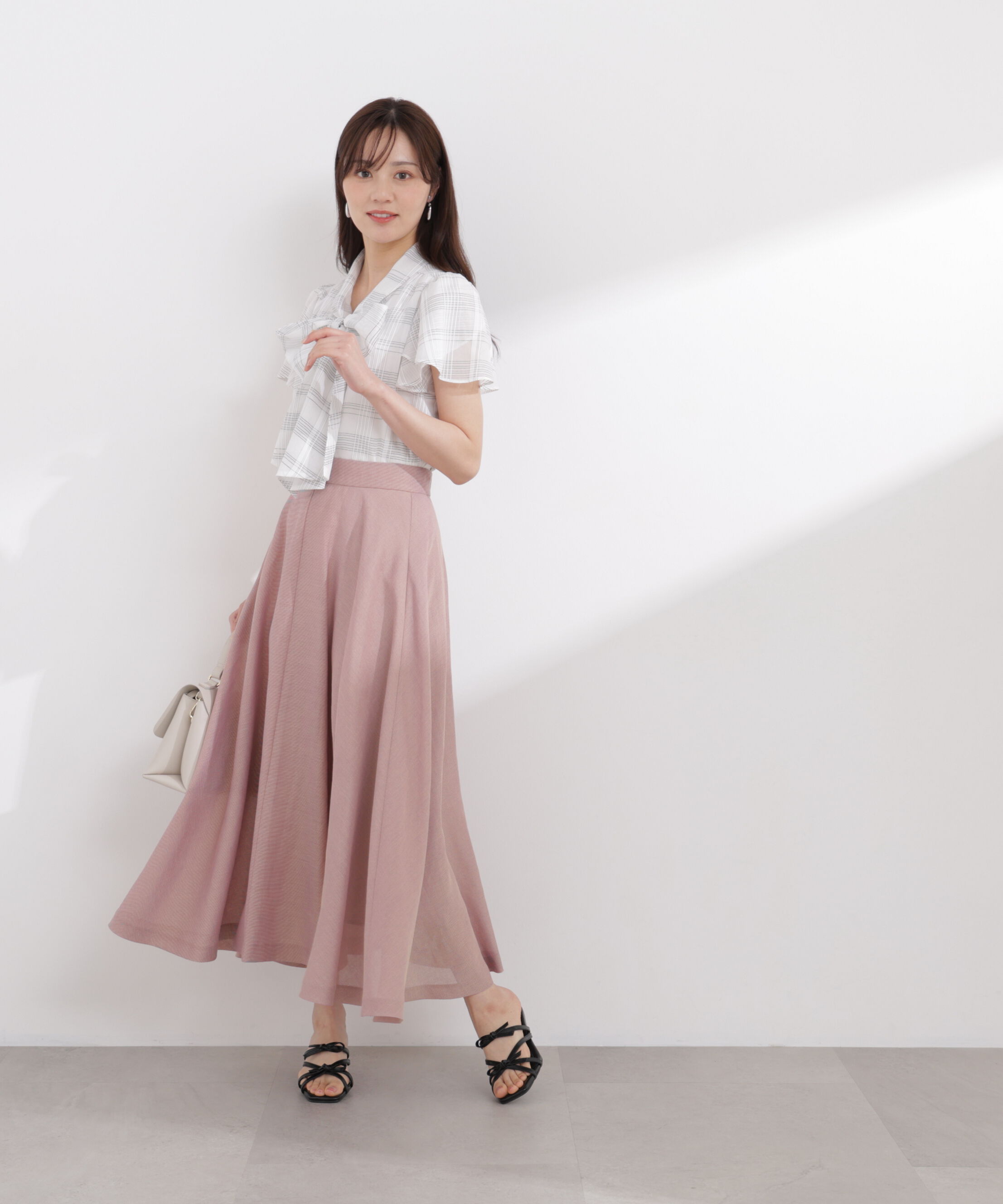 PROPORTION BODY DRESSING「チェックチューリップ袖リボンブラウス 26SS」|シャツ・ブラウス|
