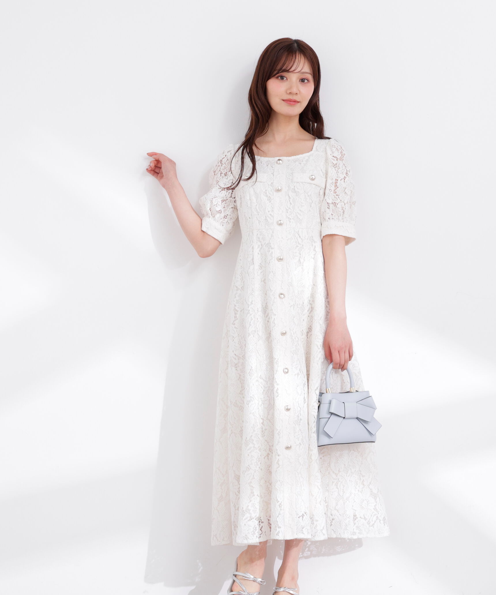 PROPORTION BODY DRESSING「フロントボタンレースワンピース 26SS」|ワンピース|ホワイト