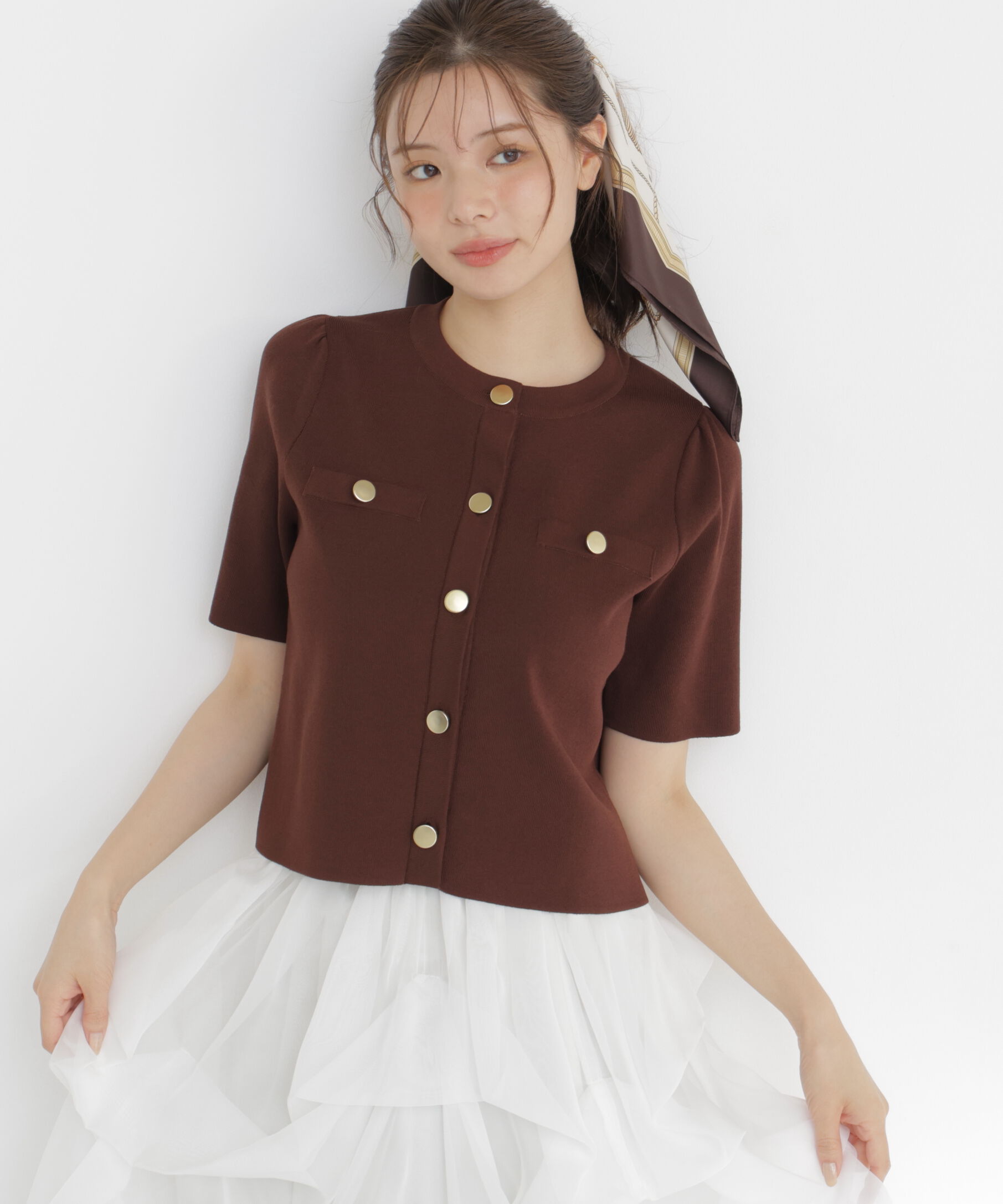 PROPORTION BODY DRESSING「半袖ニットジャケット」|カーディガン|ブラウン