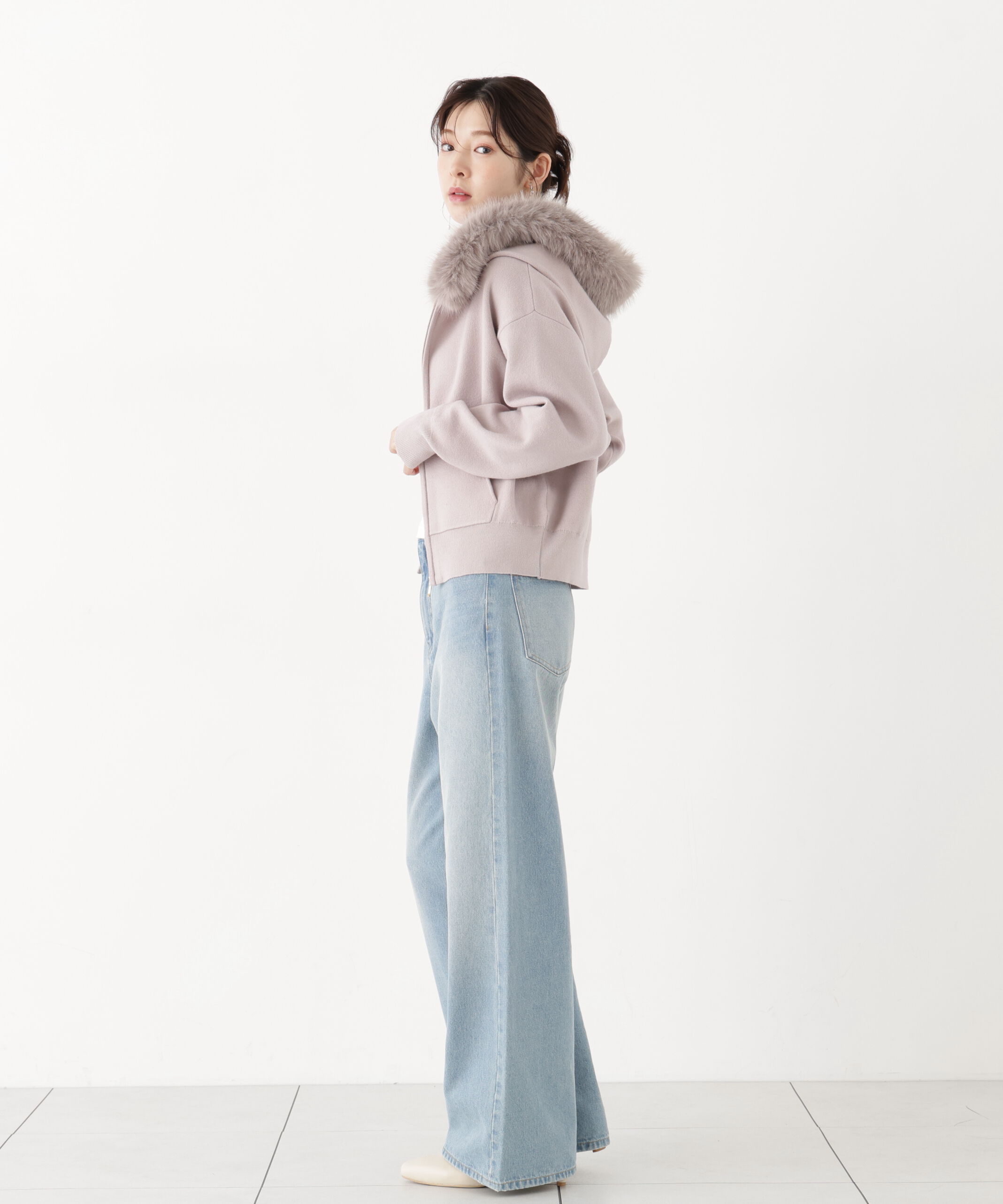 PROPORTION BODY DRESSING「フェイクファー付きニットパーカー 26AW」|ニット・セーター|