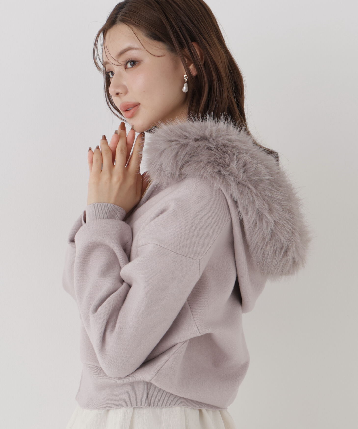 PROPORTION BODY DRESSING「フェイクファー付きニットパーカー 26AW」|ニット・セーター|