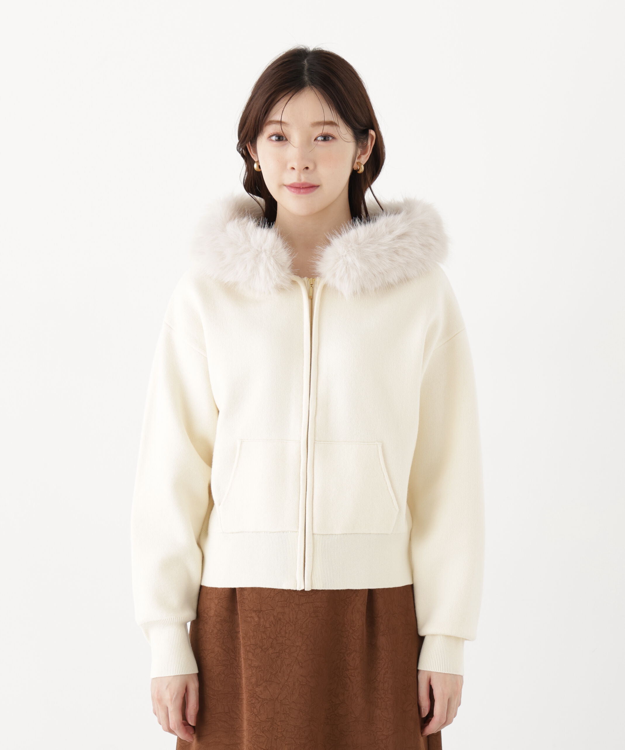 PROPORTION BODY DRESSING「フェイクファー付きニットパーカー 26AW」|ニット・セーター|