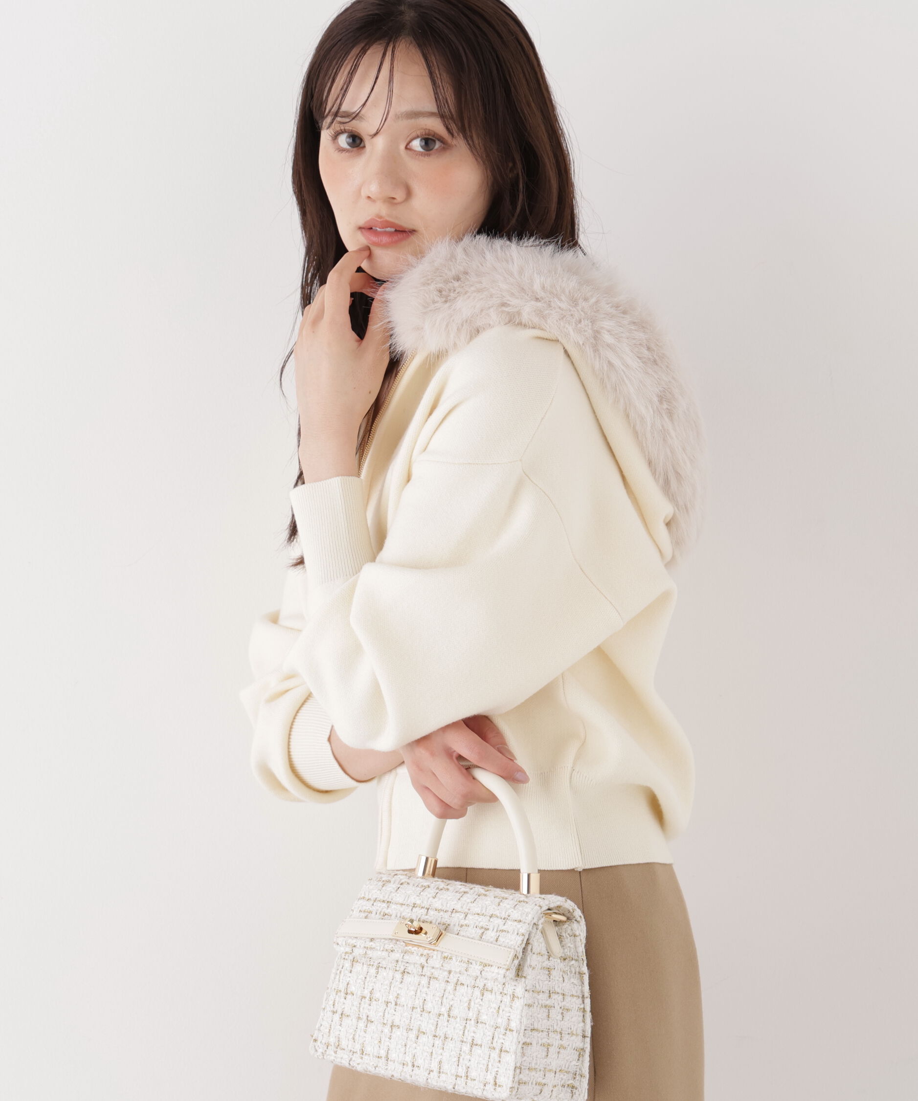 PROPORTION BODY DRESSING「フェイクファー付きニットパーカー 26AW」|ニット・セーター|