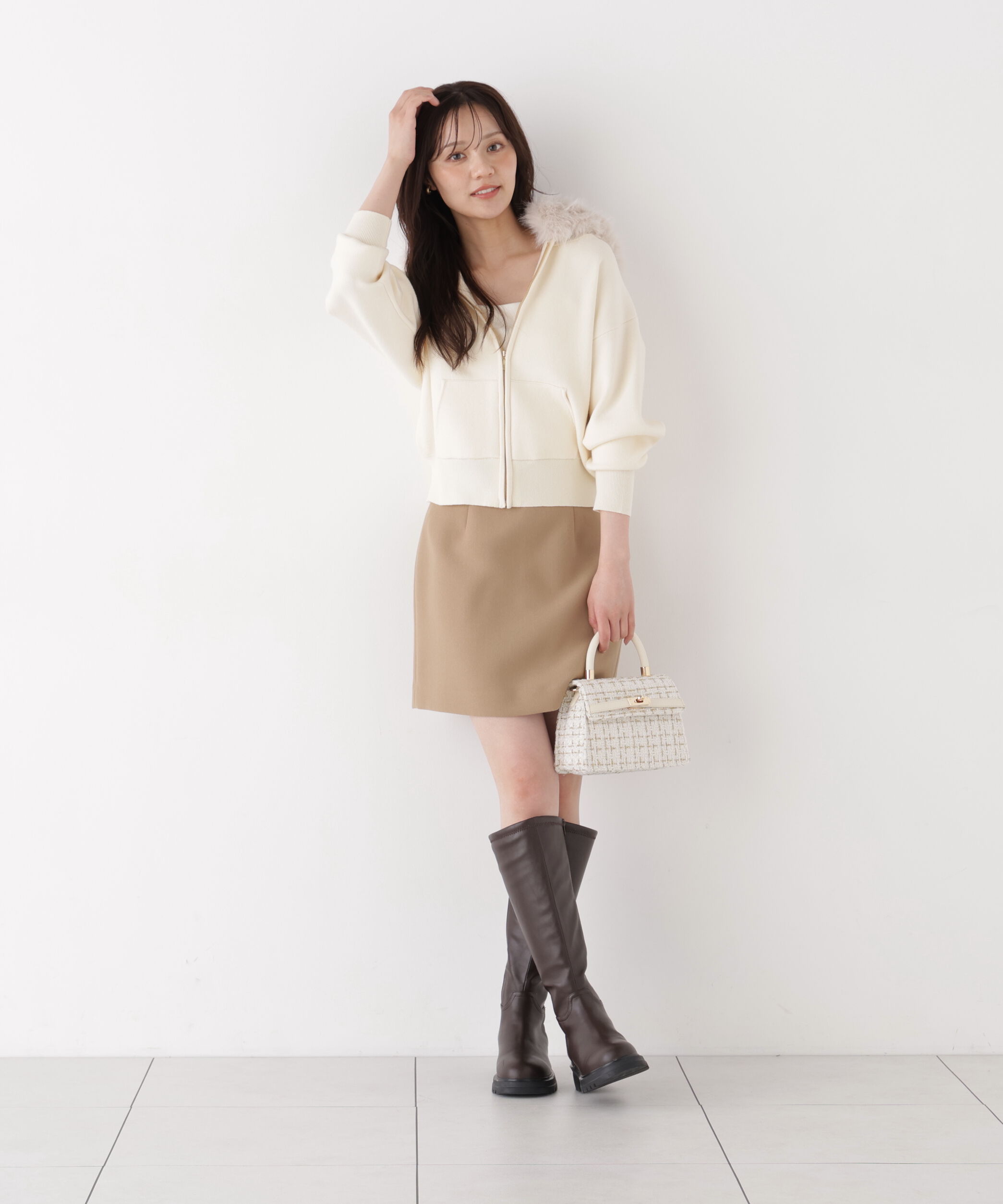 PROPORTION BODY DRESSING「フェイクファー付きニットパーカー 26AW」|ニット・セーター|