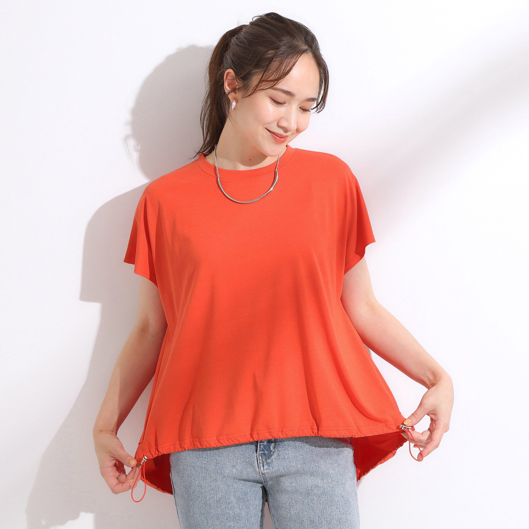 SHOO･LA･RUE「【ひんやり】裾が絞れる フレンチスリーブトップス」|Tシャツ・カットソー|