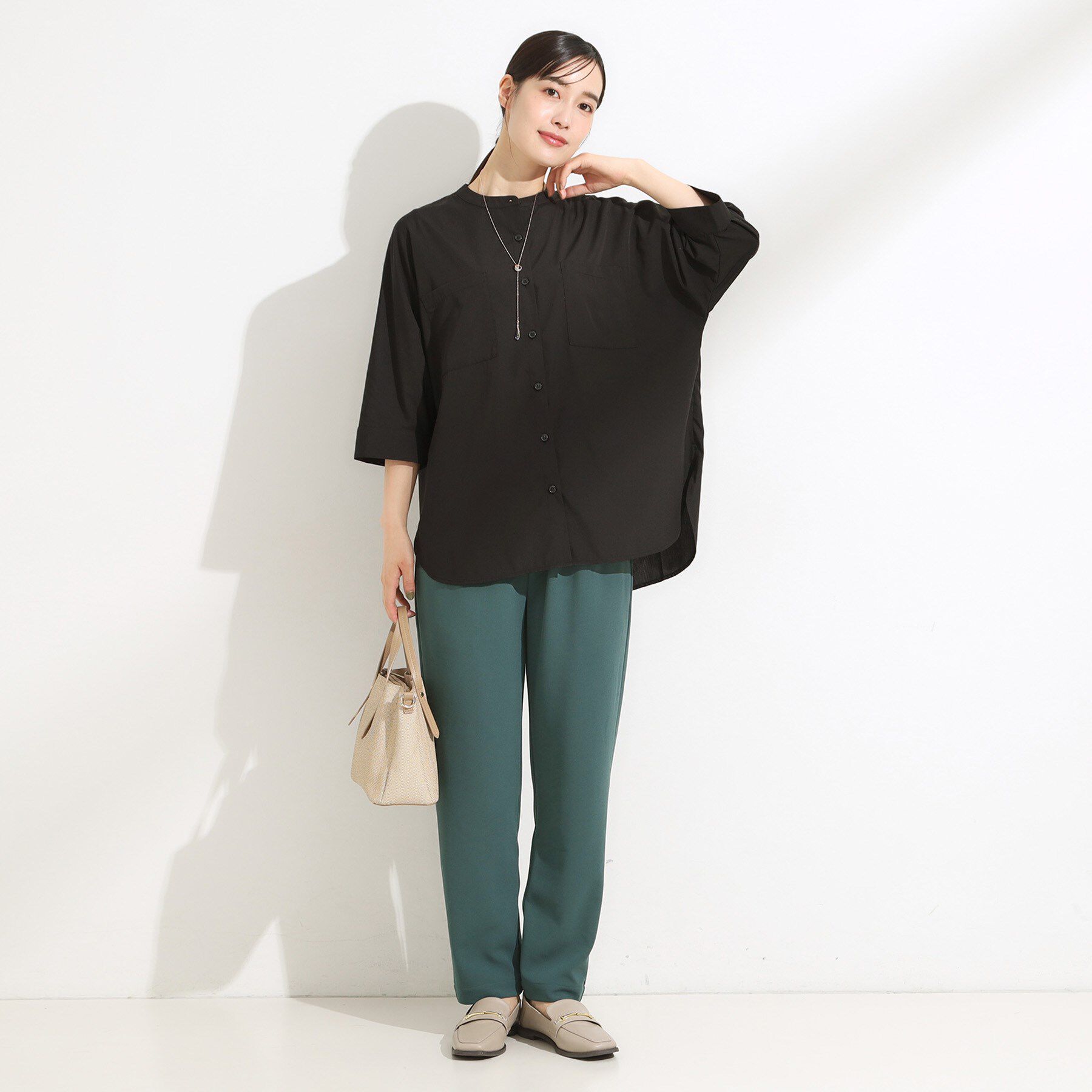 SHOO･LA･RUE「【S-LL/洗濯後しわになりにくい】コットン風 前あきドルマンブラウス」|シャツ・ブラウス|