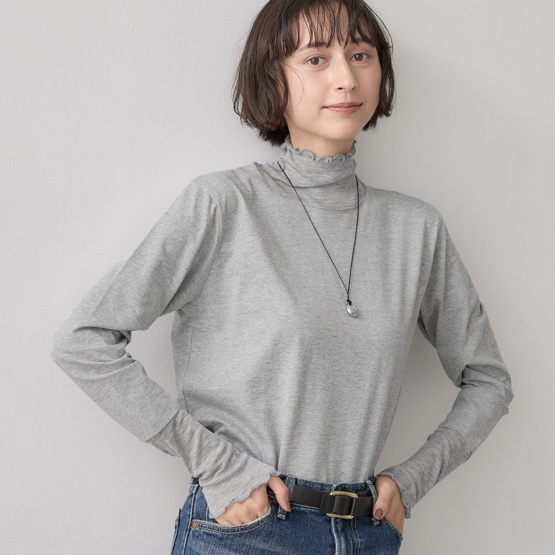 Dessin「【秋のレイヤードアイテム/洗える】シアー切り替えタートルプルオーバー」|Tシャツ・カットソー|