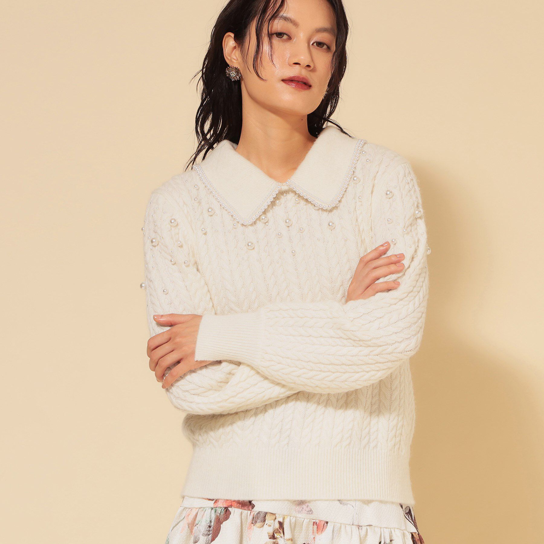 SunaUna「【COLLECTION LINE】衿付きパール調ニット」|ニット・セーター|
