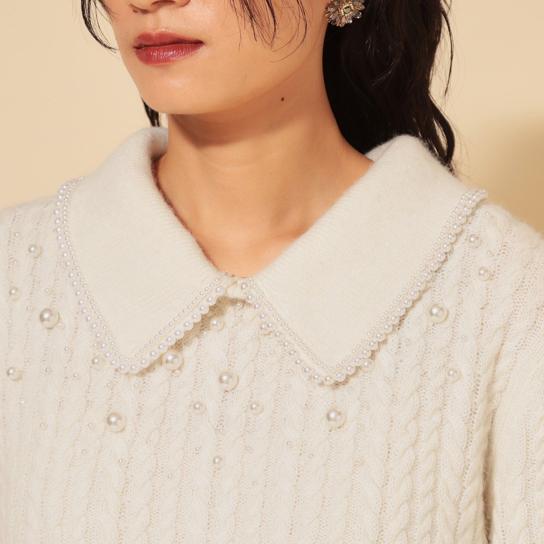 SunaUna「【COLLECTION LINE】衿付きパール調ニット」|ニット・セーター|