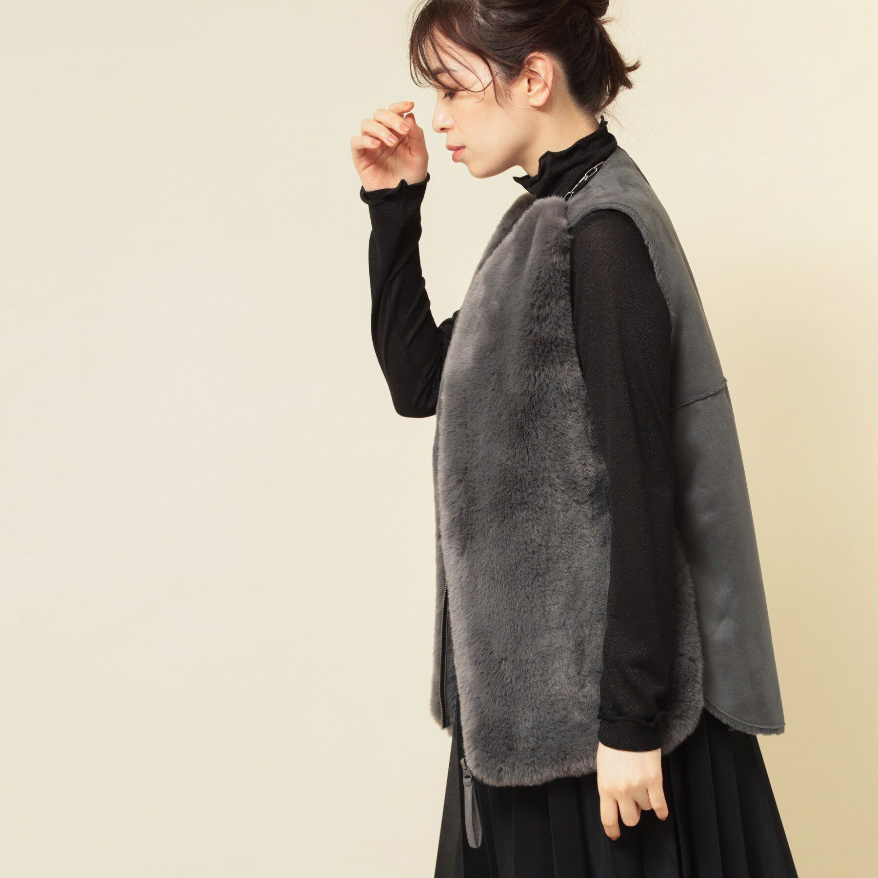 SunaUna「【3色展開】フェイクファーベスト」|ベスト・ジレ|