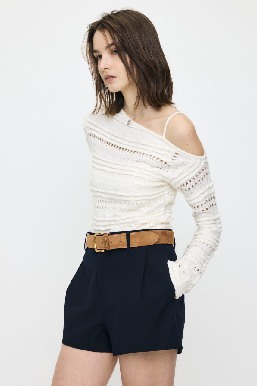 MOUSSY「RANDOM STRIPE OFF SHOULDER トップス」|ニット・セーター|