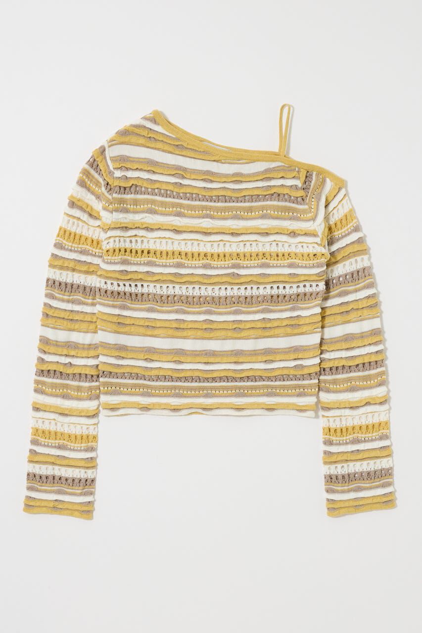 MOUSSY「RANDOM STRIPE OFF SHOULDER トップス」|ニット・セーター|