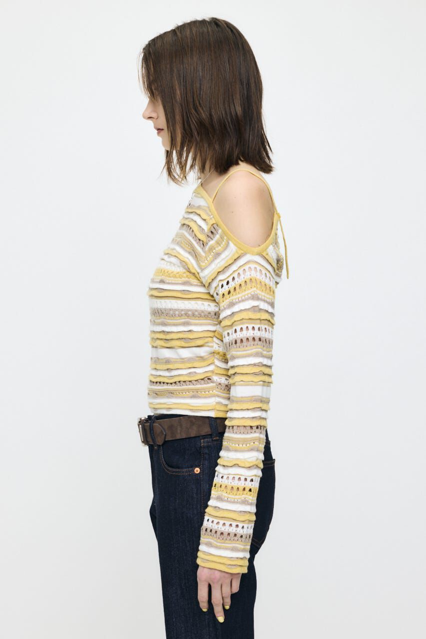 MOUSSY「RANDOM STRIPE OFF SHOULDER トップス」|ニット・セーター|