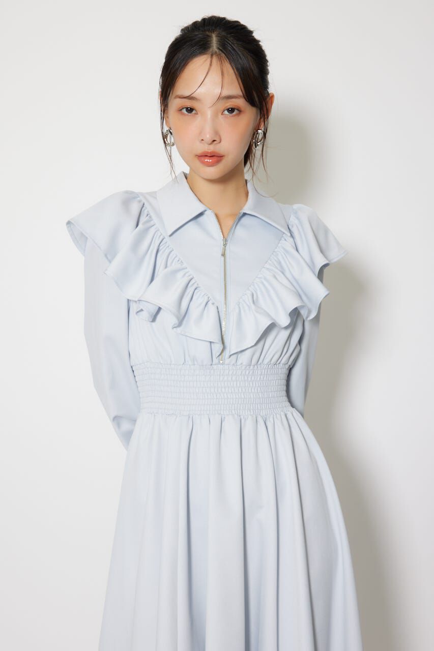 rienda「フロントZIPフリルシャツワンピース」|ワンピース|