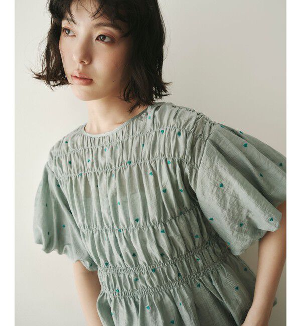 EMMEL REFINES「＜EMMEL REFINES＞EM ハートシシュウ シャーリング ブラウス」|シャツ・ブラウス|LIME