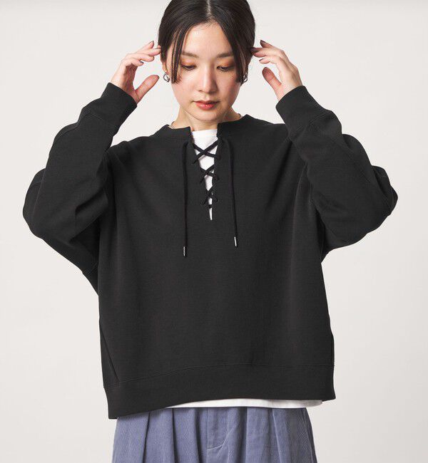 UNITED ARROWS green label relaxing「【WEB限定】＜at ease＞ダブルフェイス レースアップ プルオーバー カットソー」|Tシャツ・カットソー|