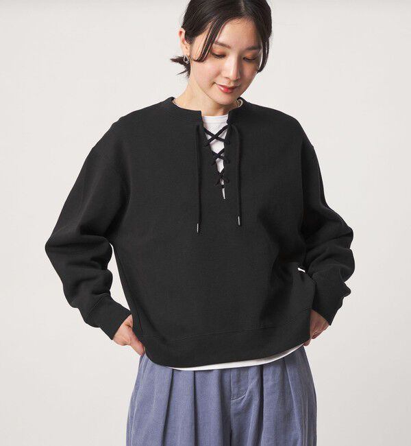UNITED ARROWS green label relaxing「【WEB限定】＜at ease＞ダブルフェイス レースアップ プルオーバー カットソー」|Tシャツ・カットソー|