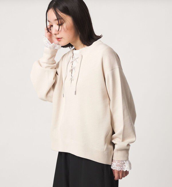 UNITED ARROWS green label relaxing「【WEB限定】＜at ease＞ダブルフェイス レースアップ プルオーバー カットソー」|Tシャツ・カットソー|