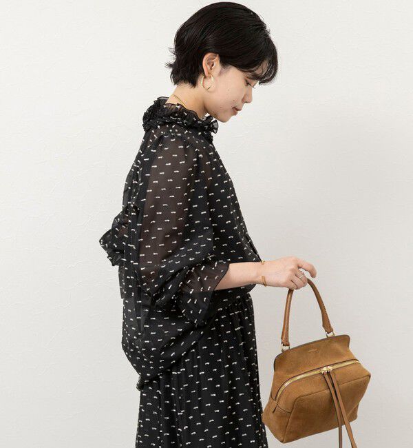NOLLEY'S sophi「ウォッシャブルラメドットカットジャガードフリルネックブラウス」|シャツ・ブラウス|